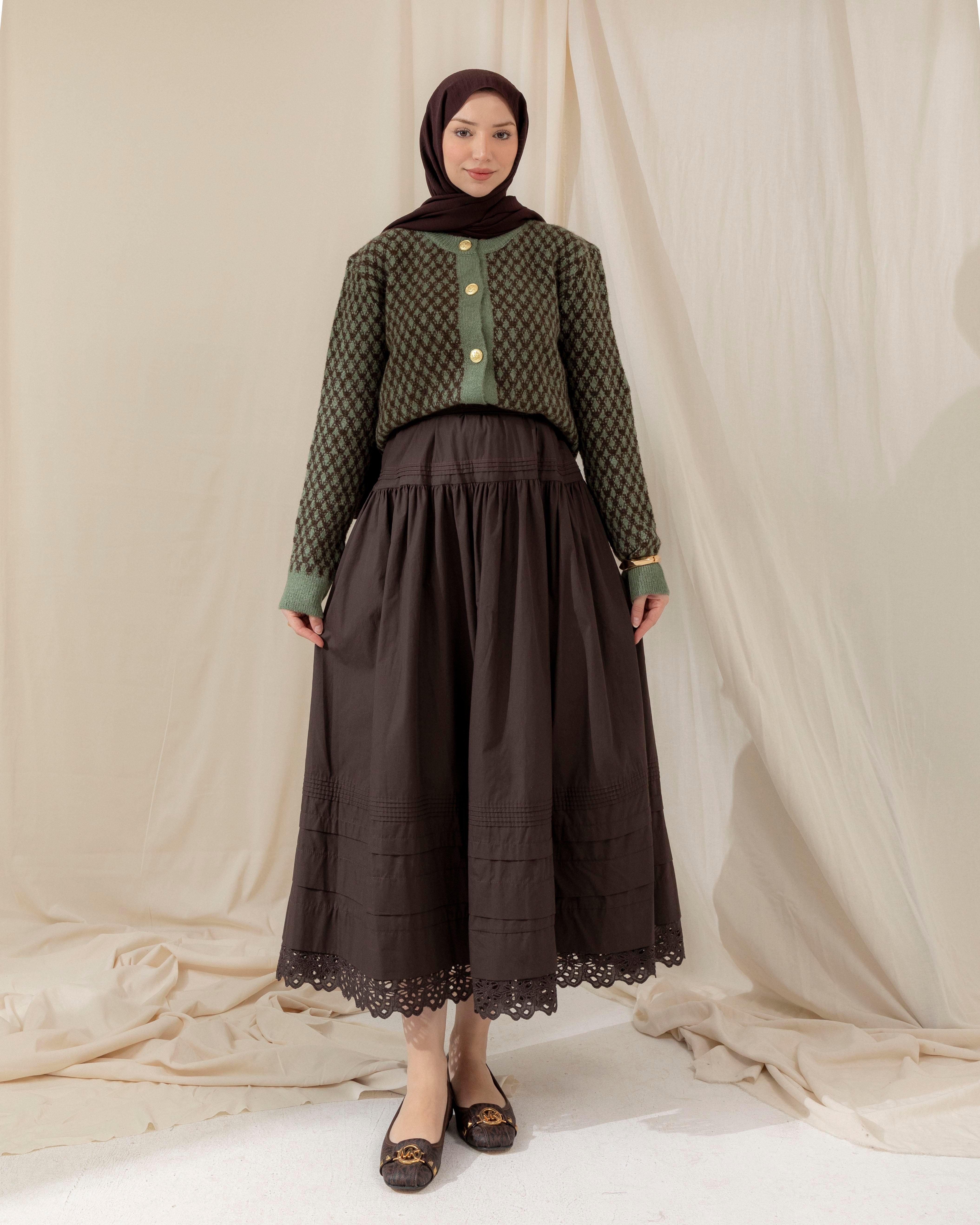 Baklava Desen Yeşil Triko Hırka