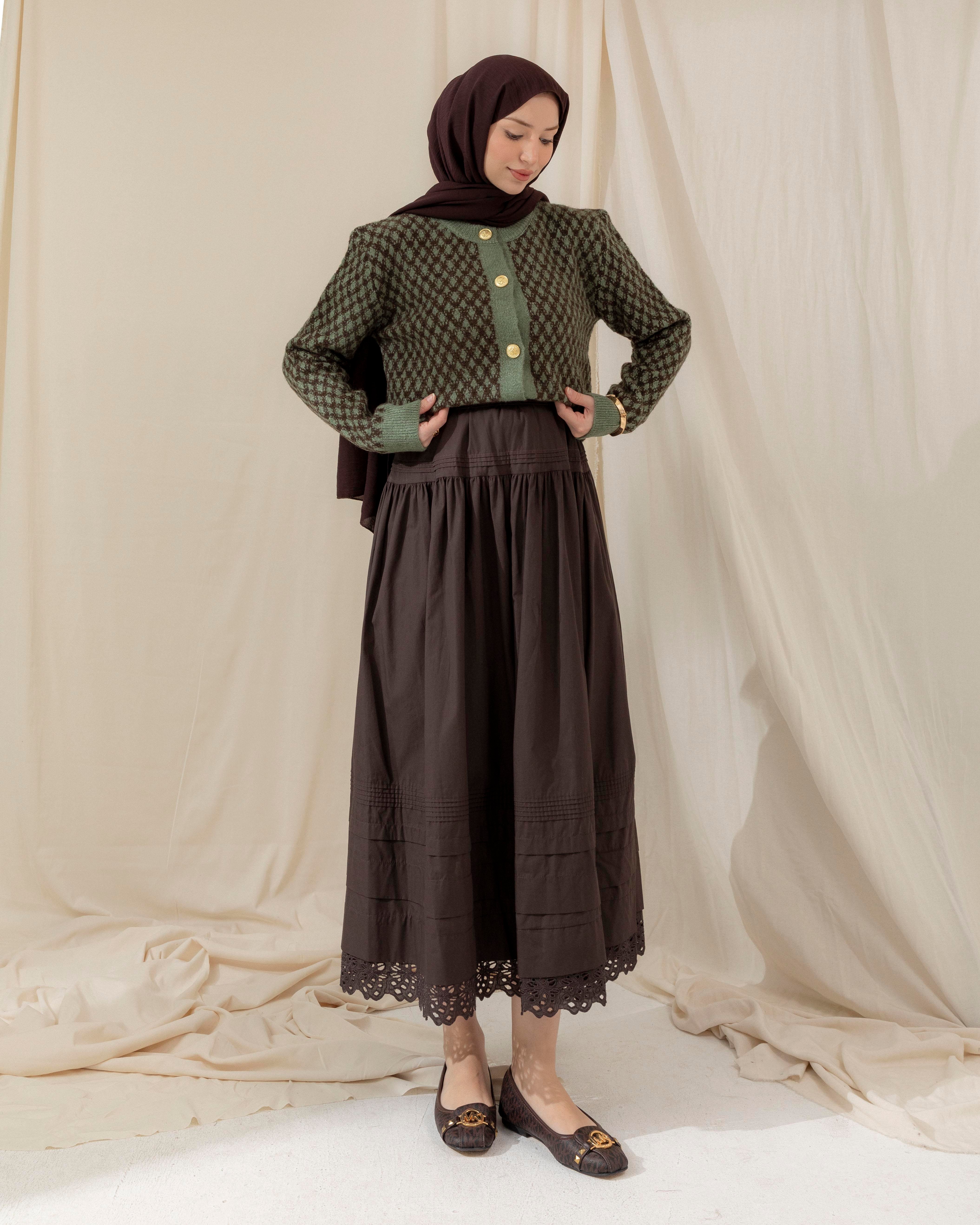 Baklava Desen Yeşil Triko Hırka