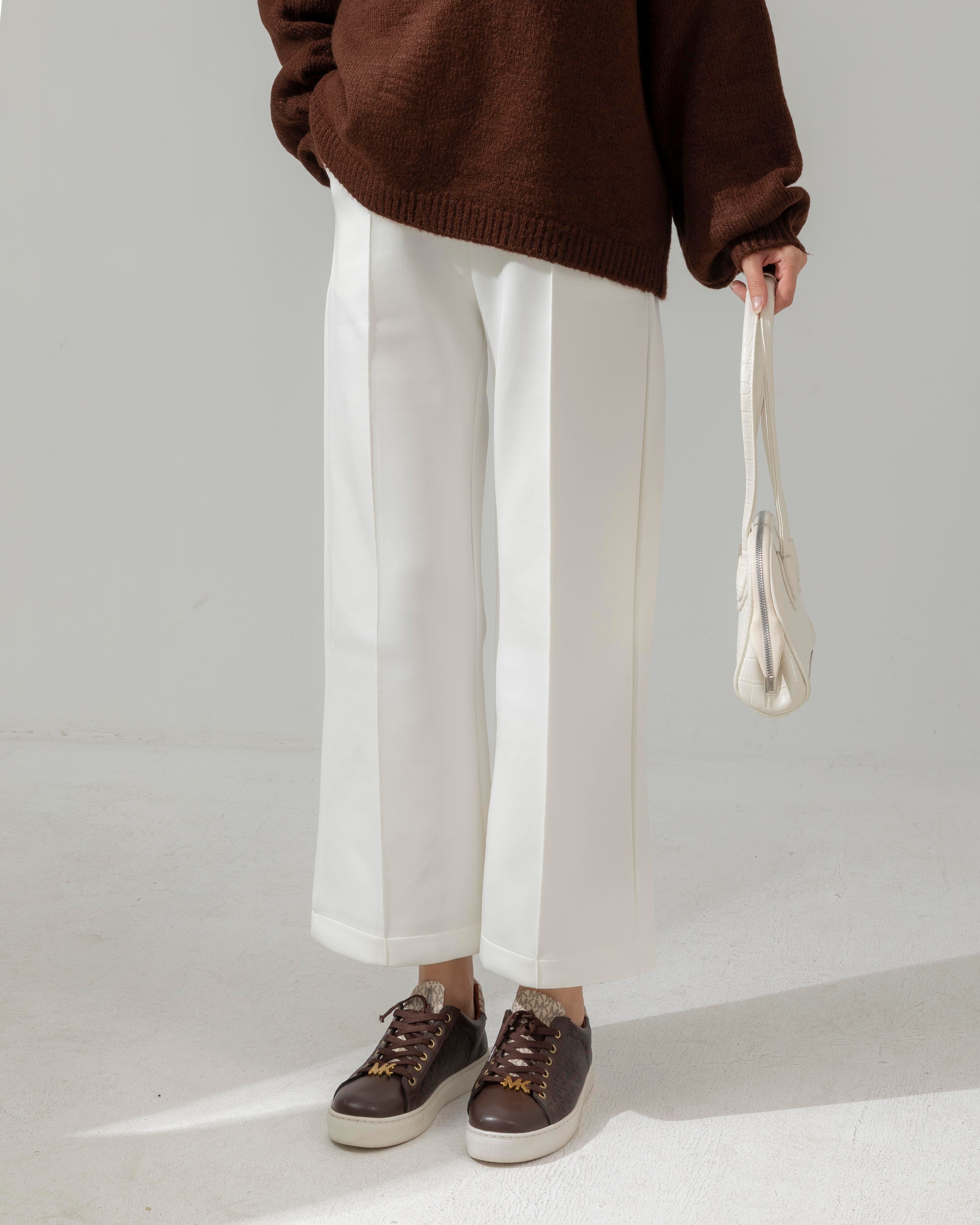 Beli Lastikli Beyaz Scuba Pantolon