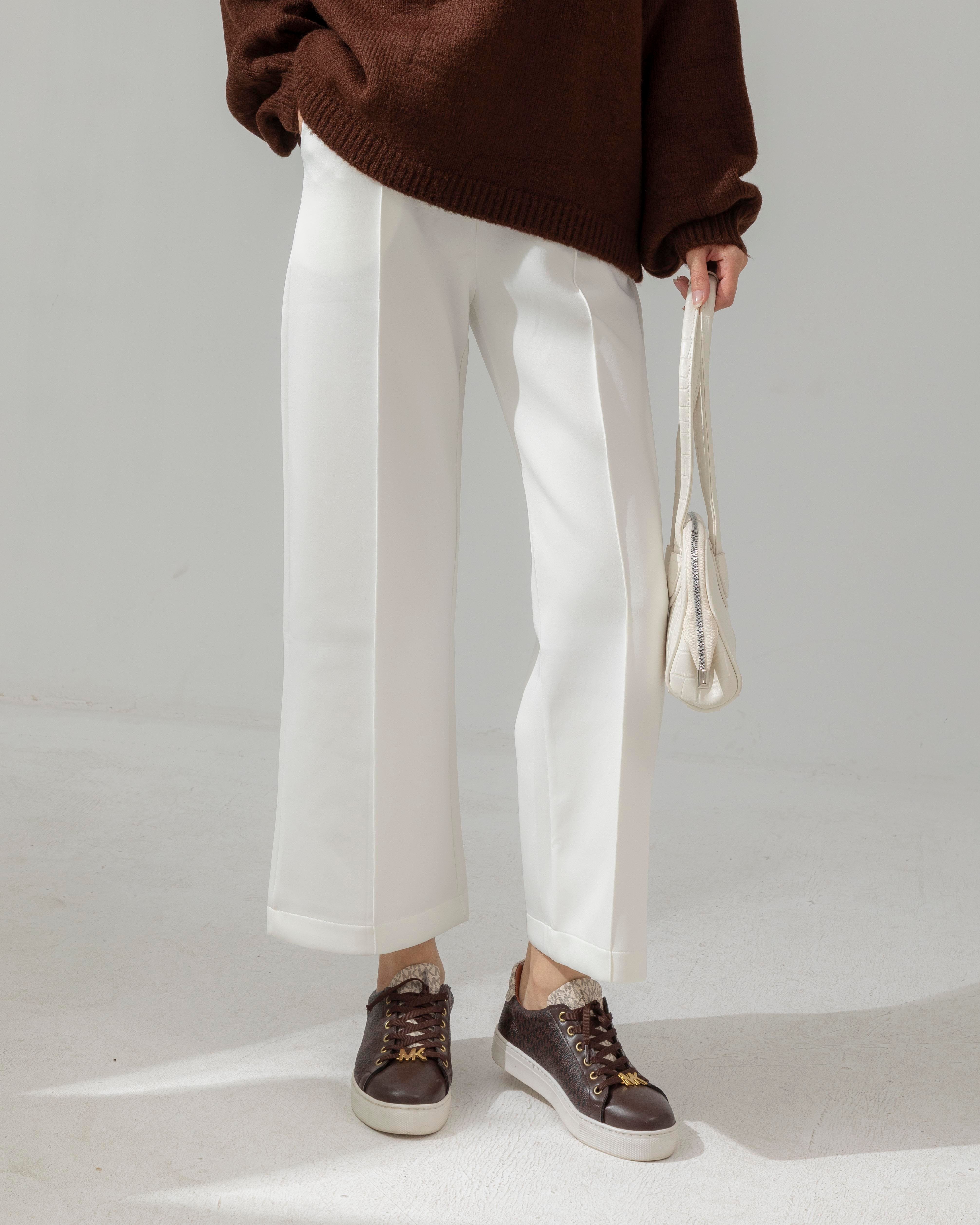 Beli Lastikli Beyaz Scuba Pantolon