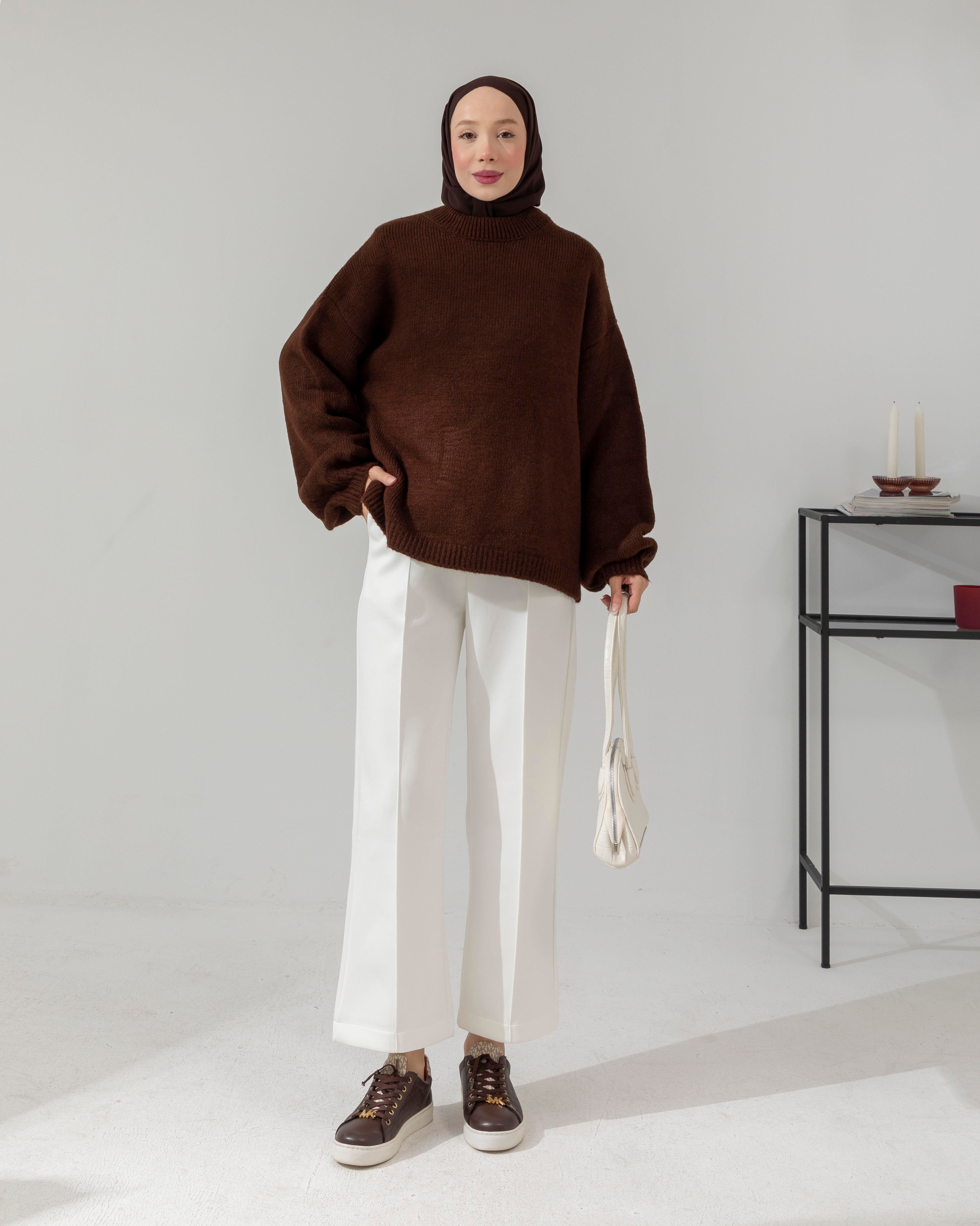 Beli Lastikli Beyaz Scuba Pantolon