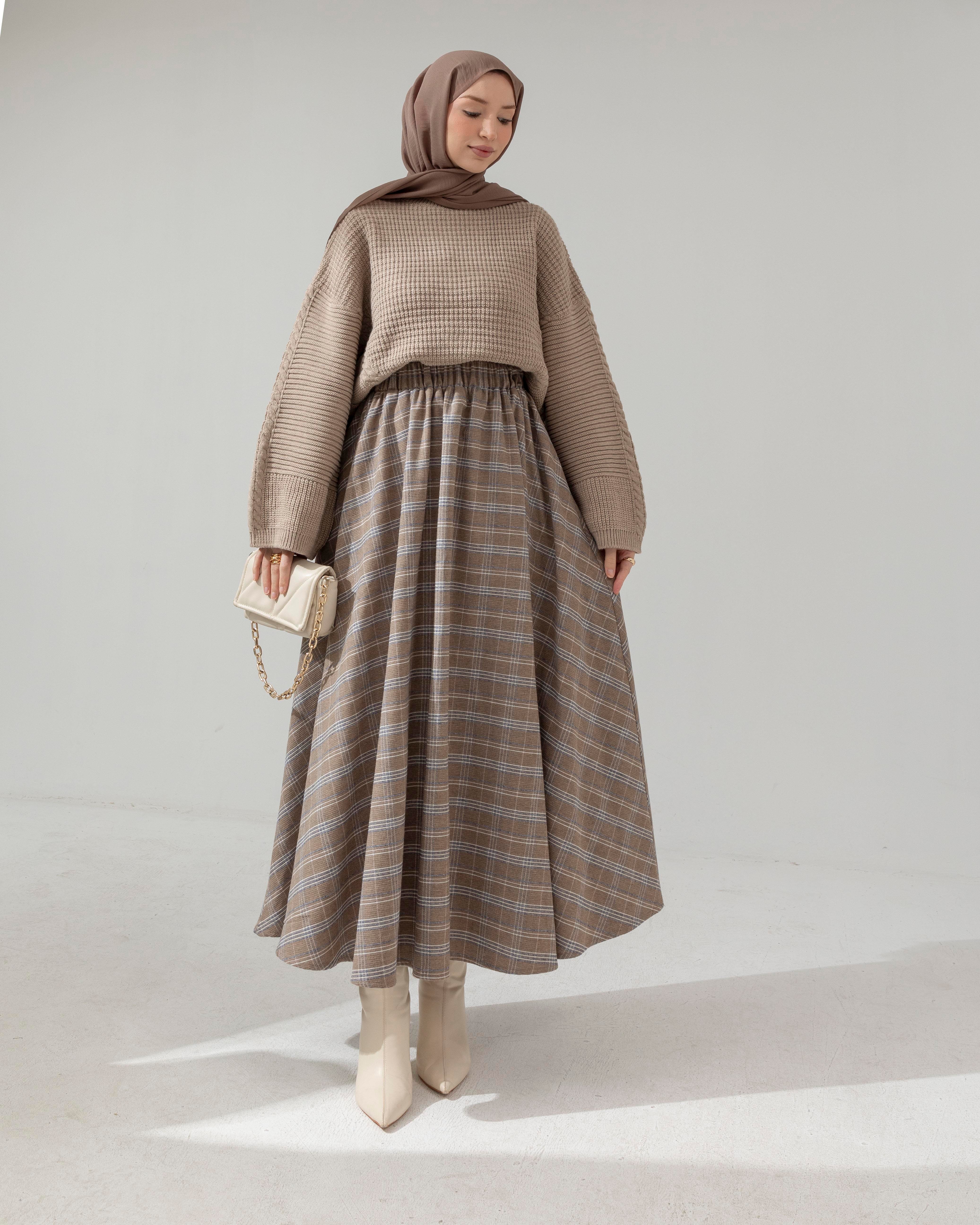 Beli Lastikli Ekoseli Bej Etek