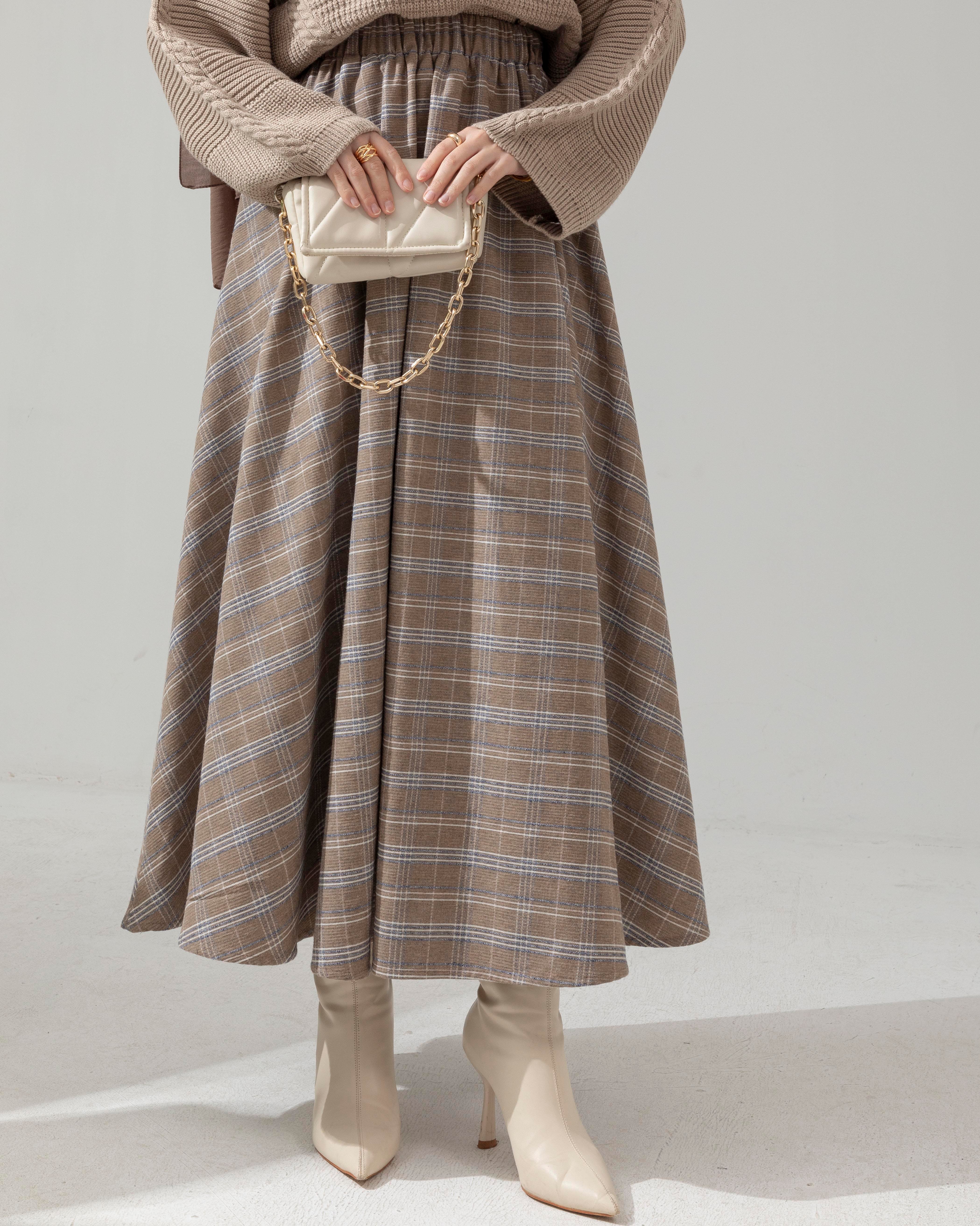 Beli Lastikli Ekoseli Bej Etek