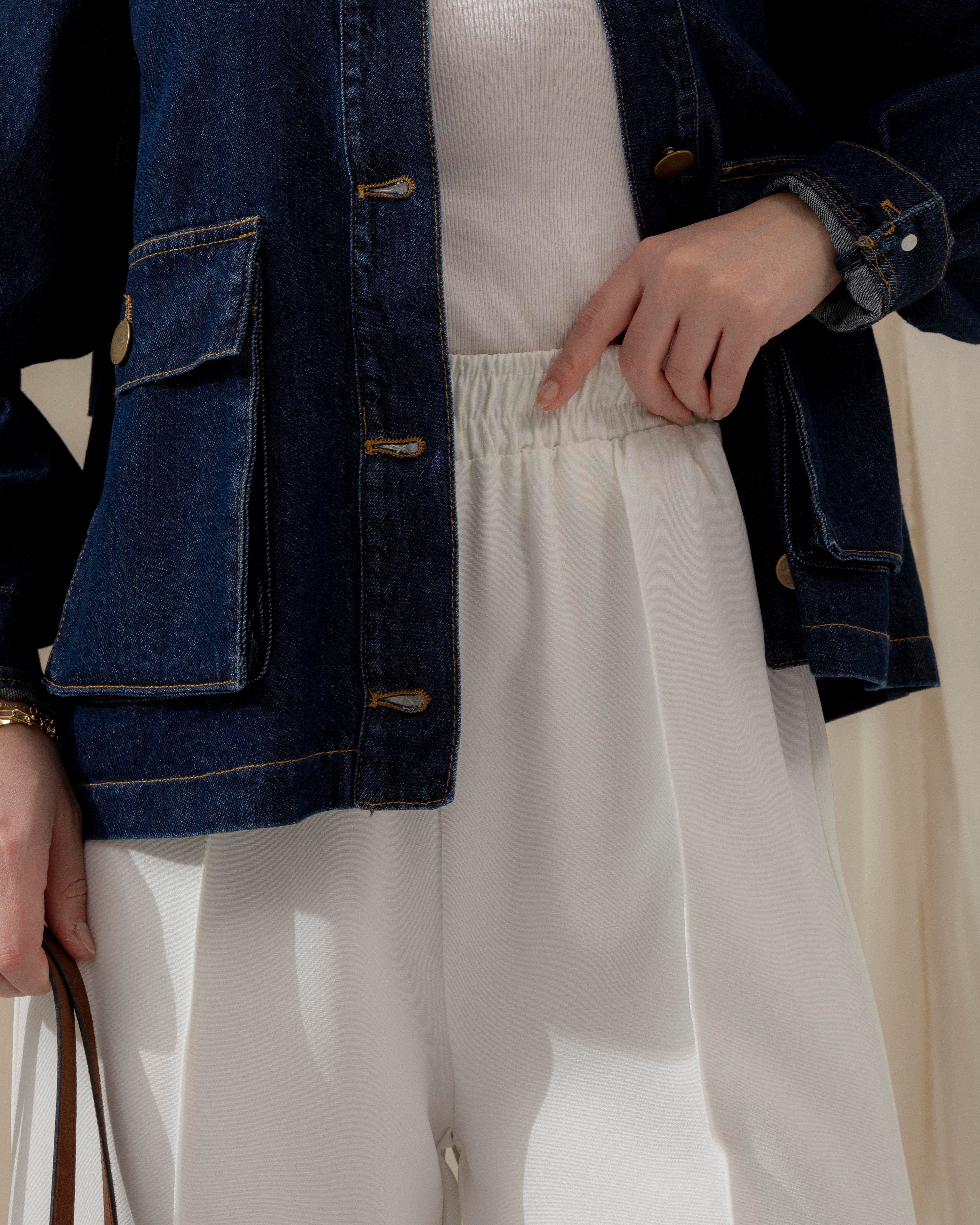 Beli Lastikli Ekru Pantolon