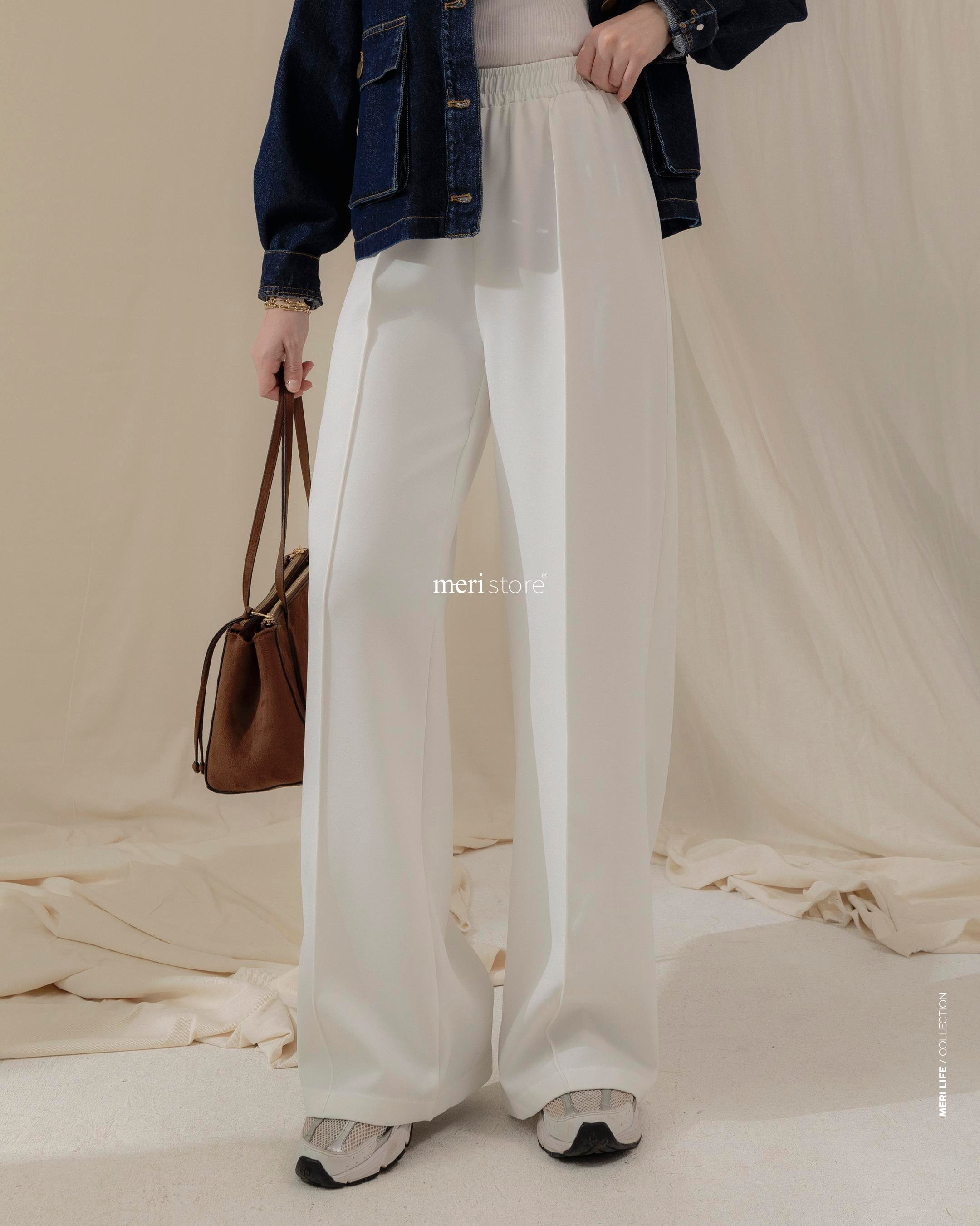 Beli Lastikli Ekru Pantolon