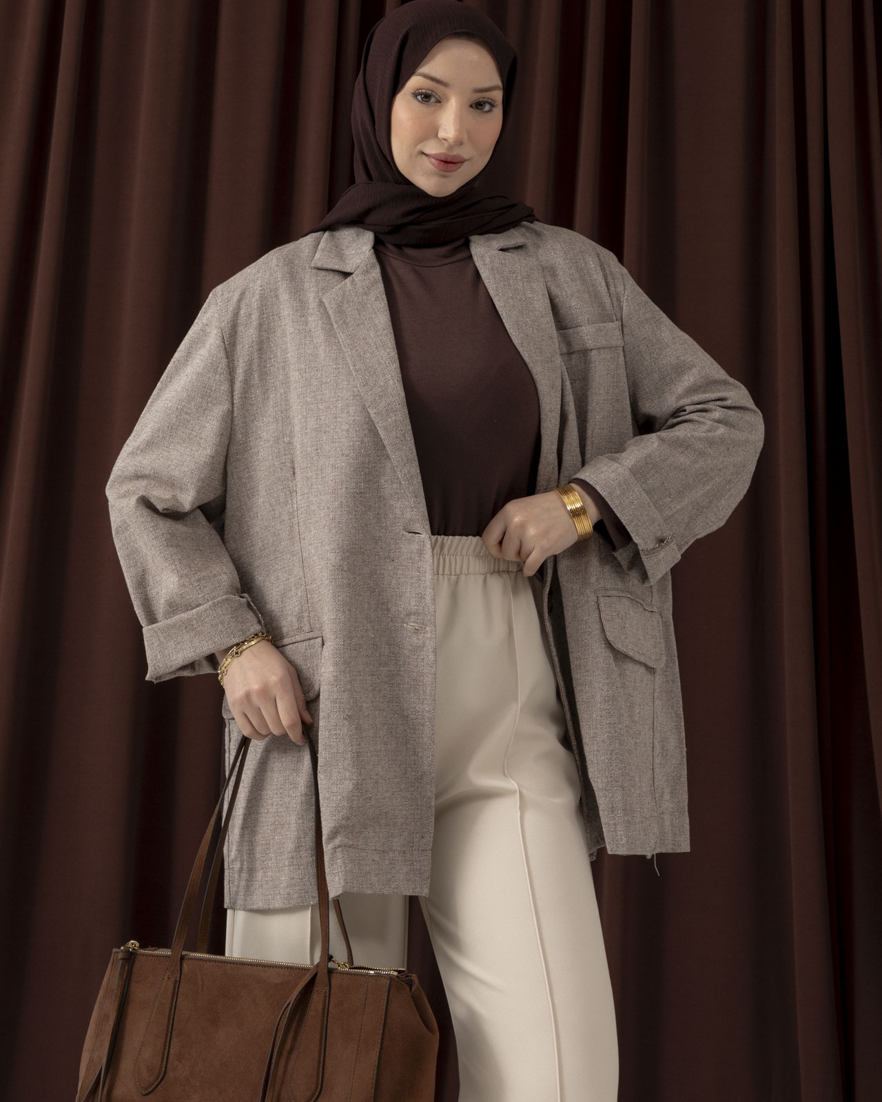 Beli Lastikli Krem Pantolon