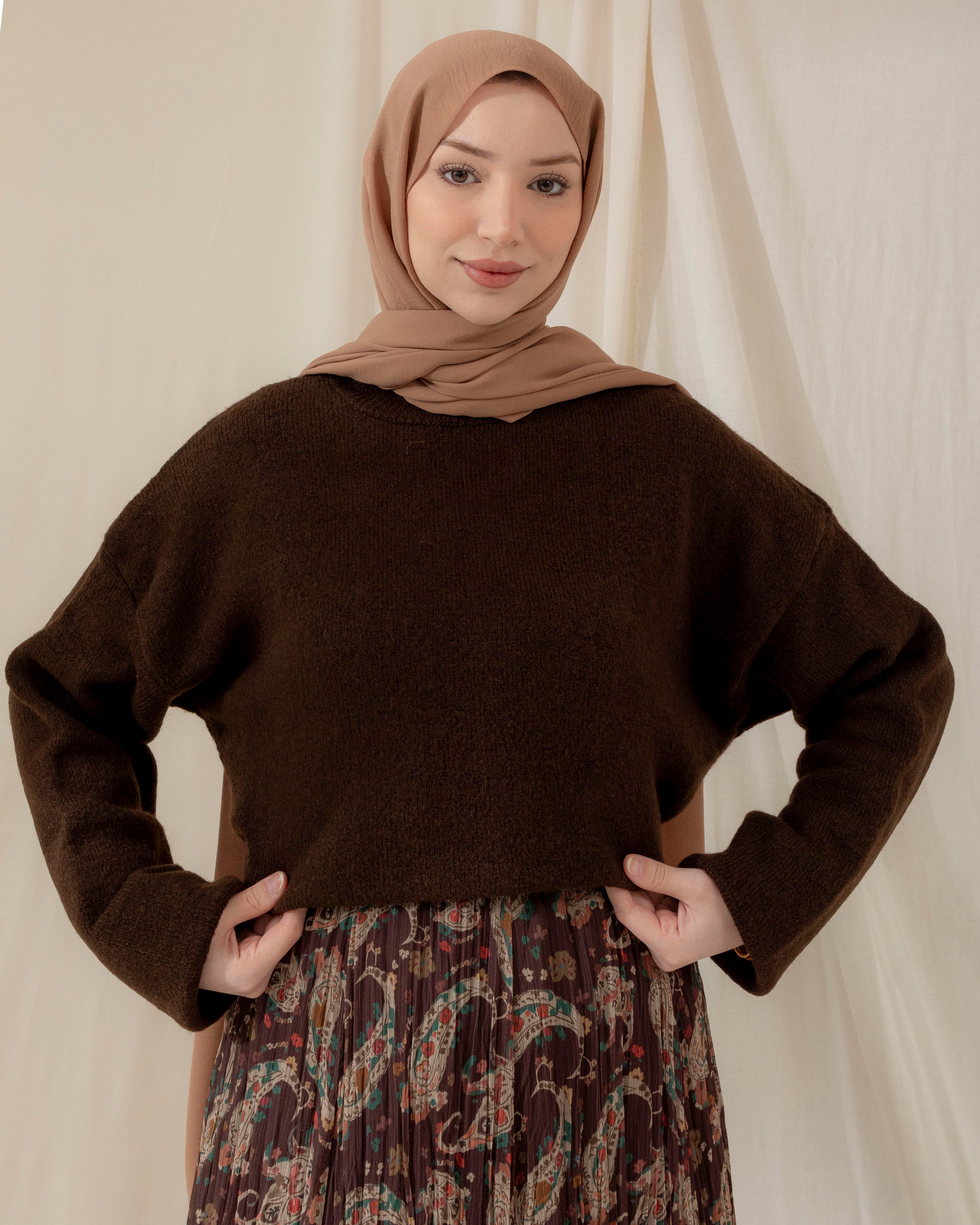 Bisiklet Yaka Kahve Triko Kazak