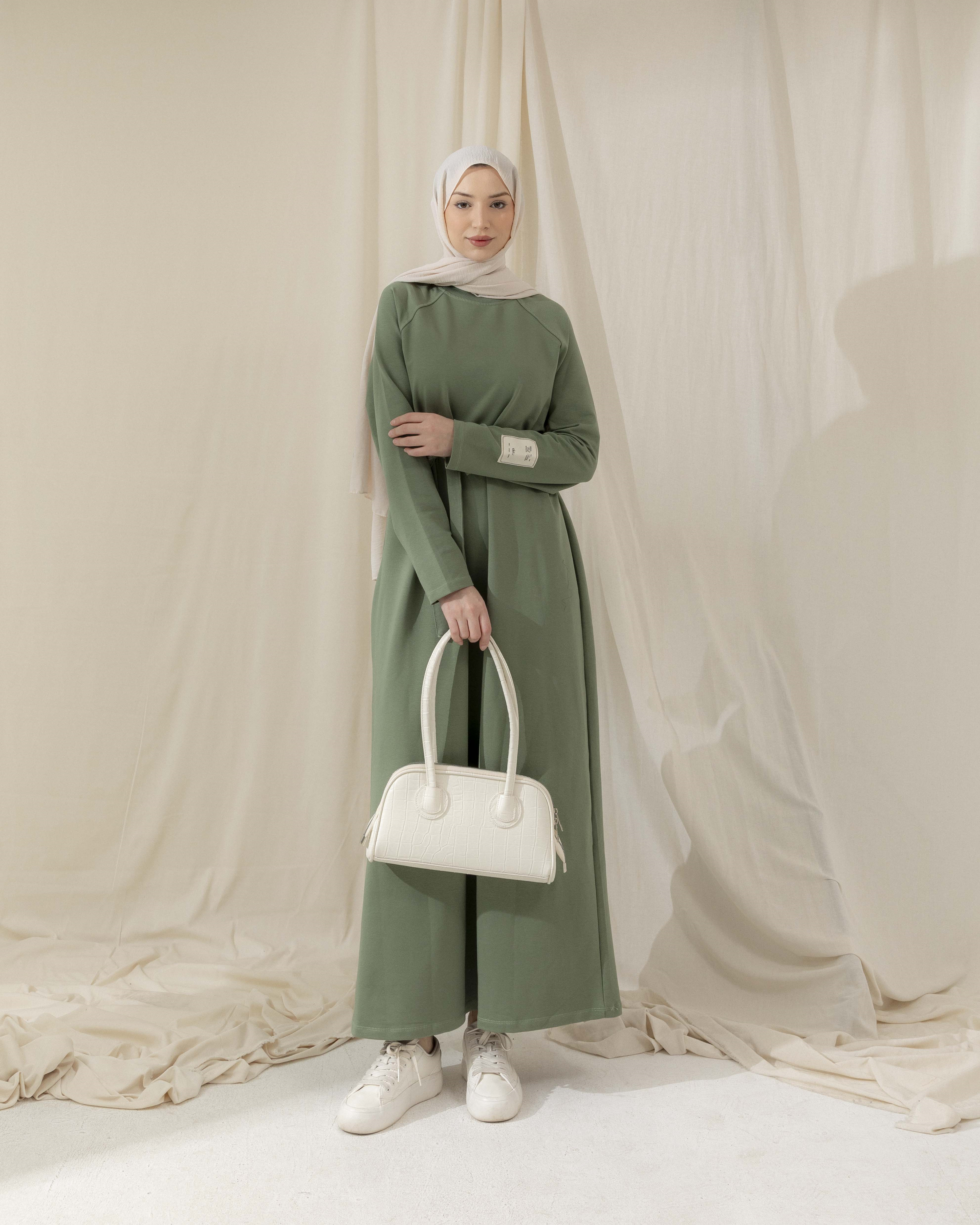 Bisiklet Yaka Mint Yeşili Elbise