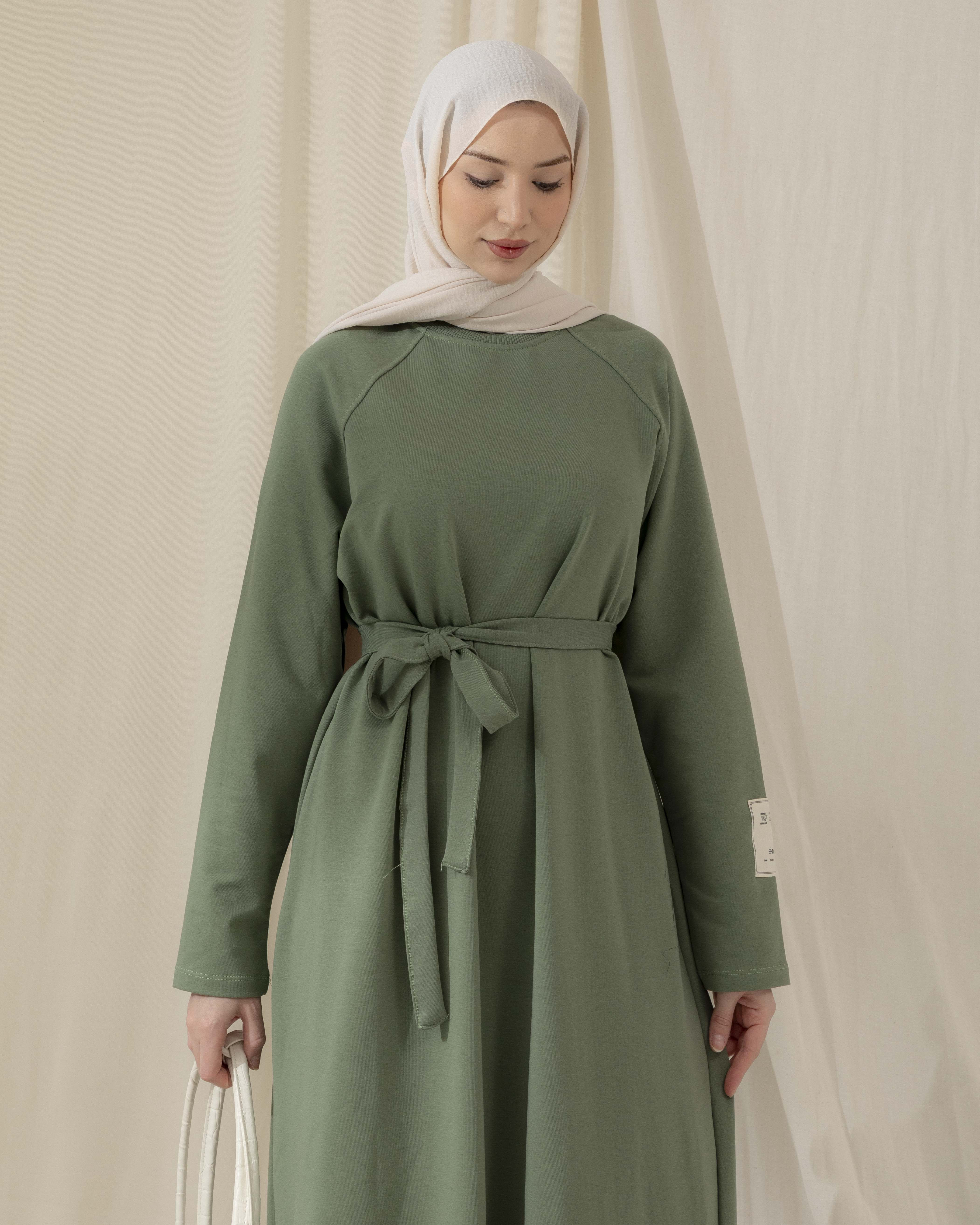 Bisiklet Yaka Mint Yeşili Elbise