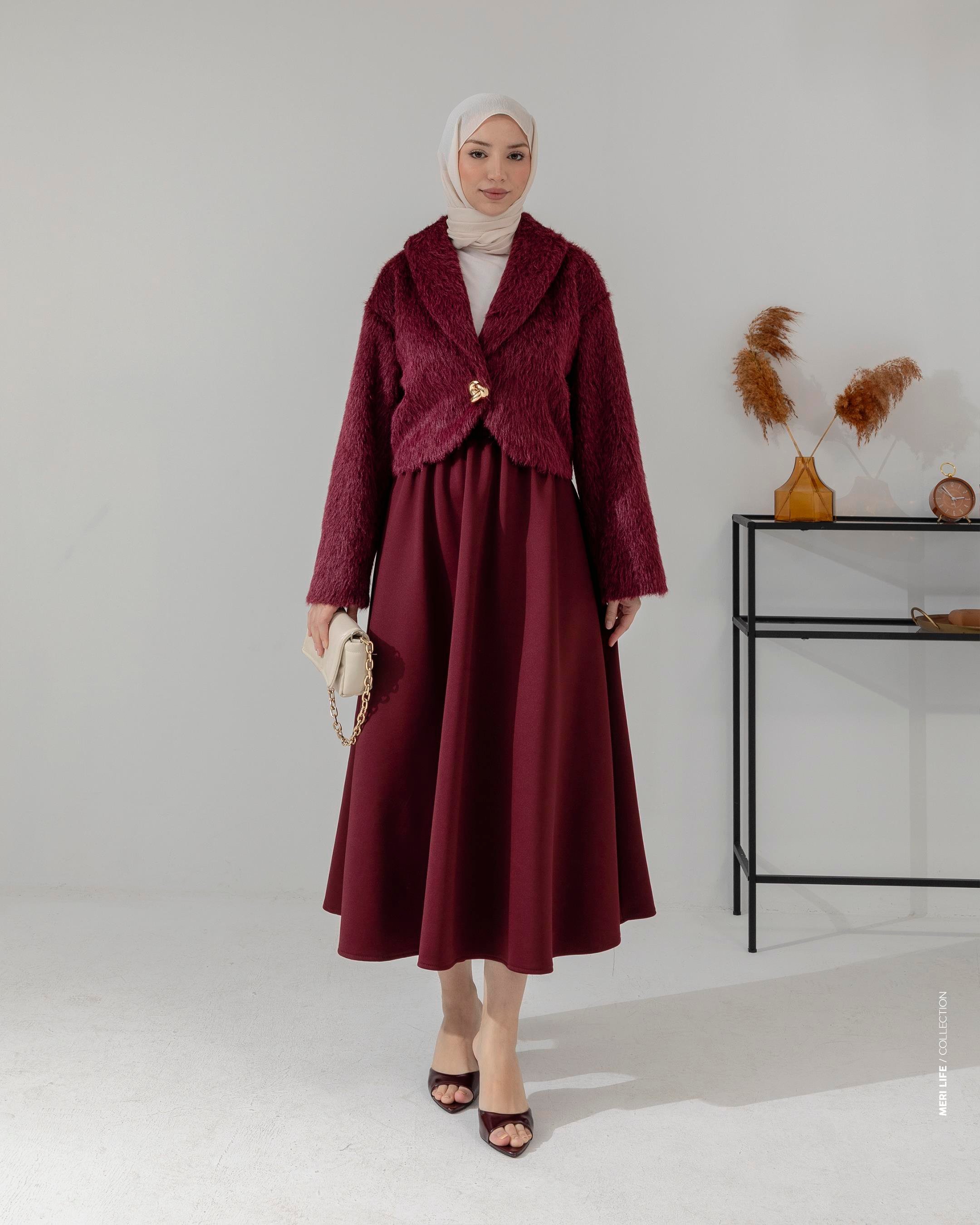 Bordo Kısa Peluş Ceket