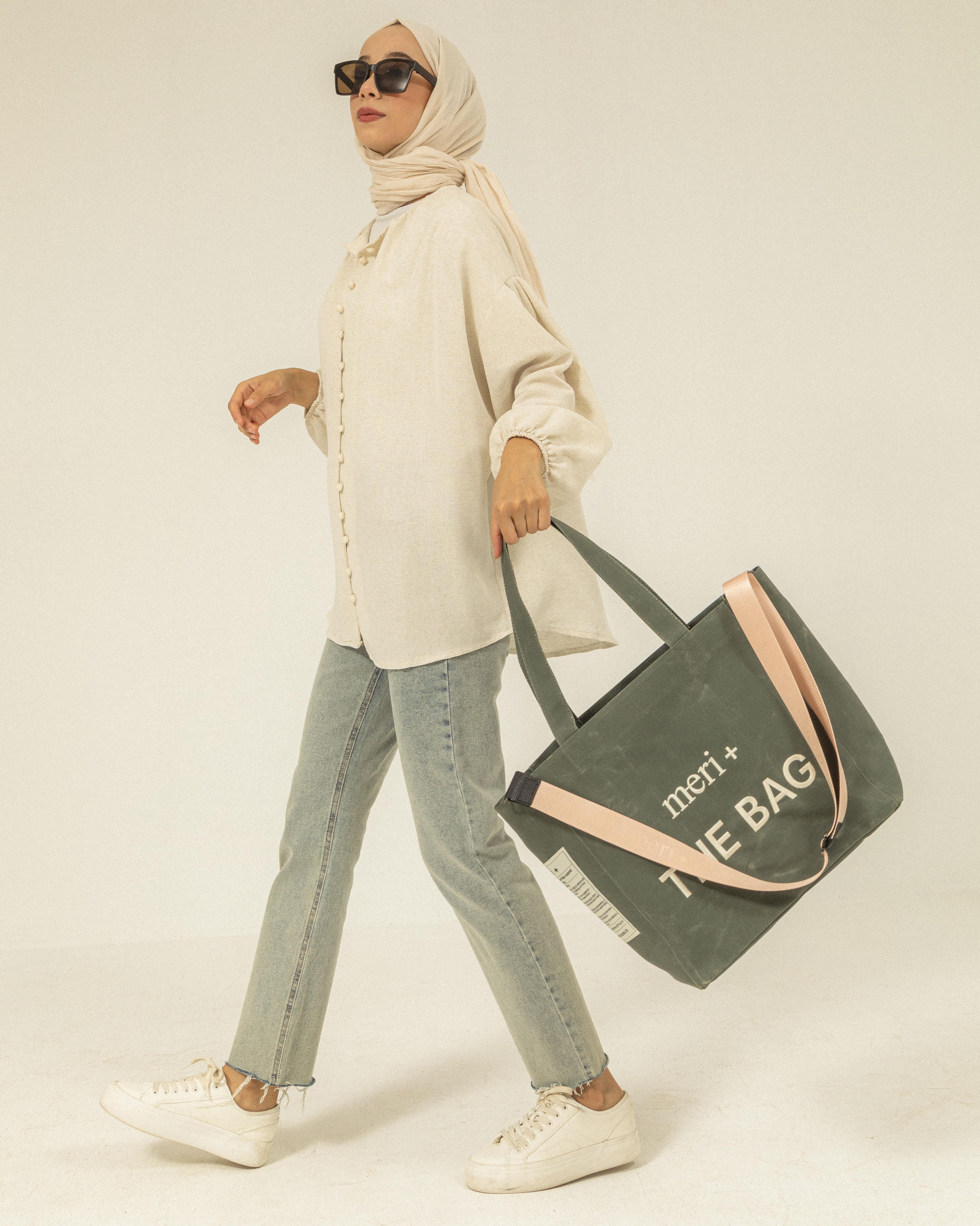 Büyük Boy Haki Kanvas Çanta-Pudra Kayış