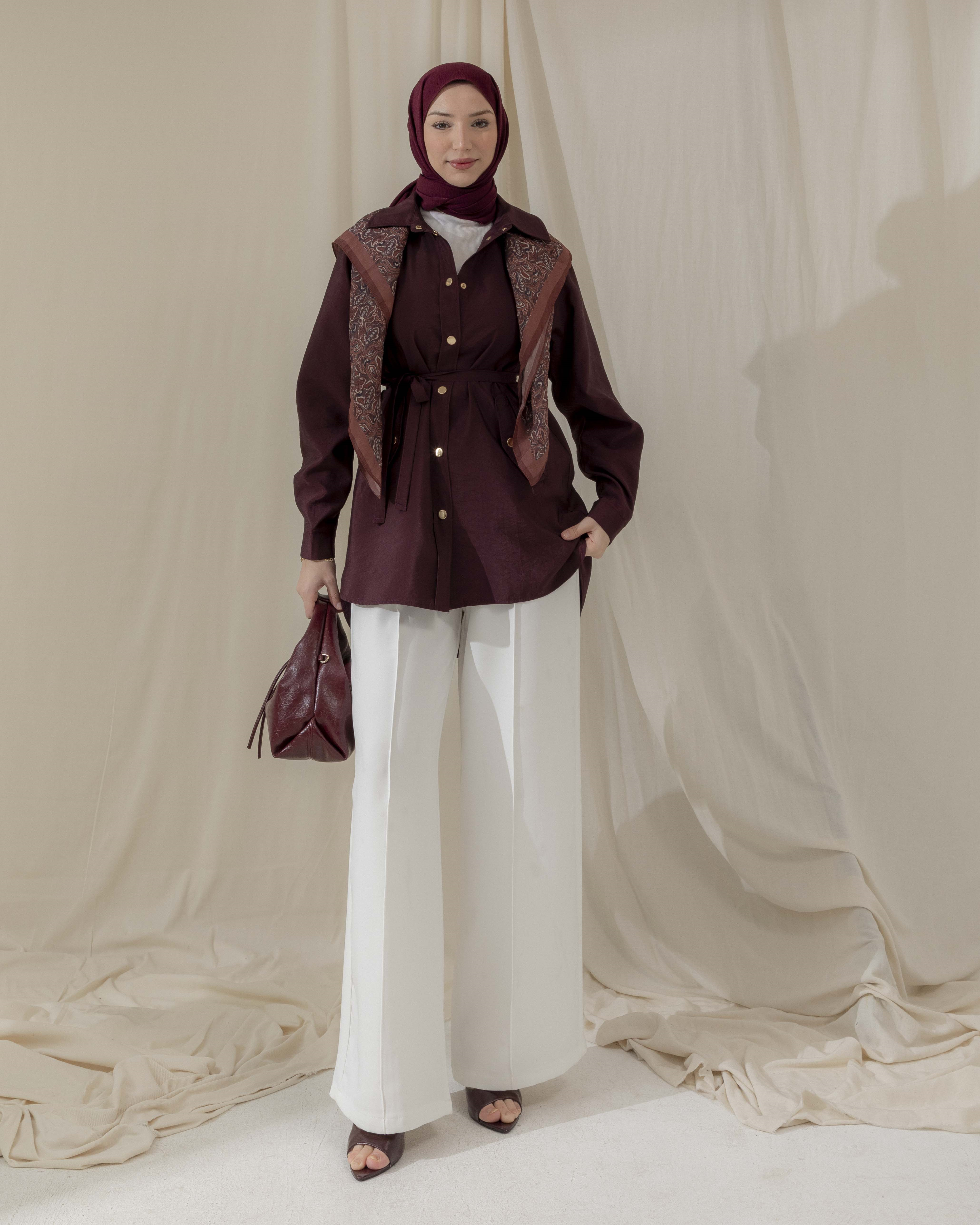 Cep Detaylı Bordo Gömlek