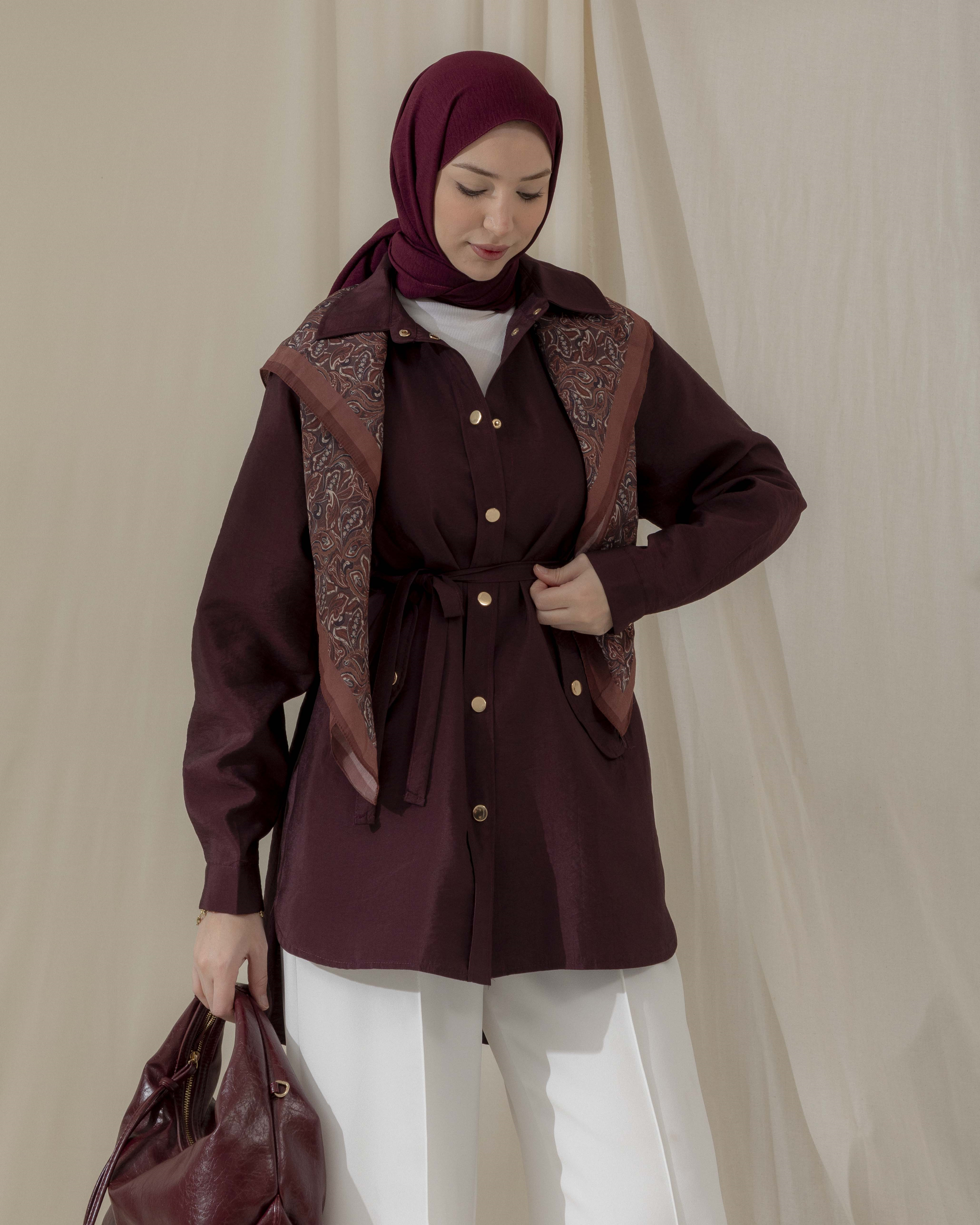 Cep Detaylı Bordo Gömlek