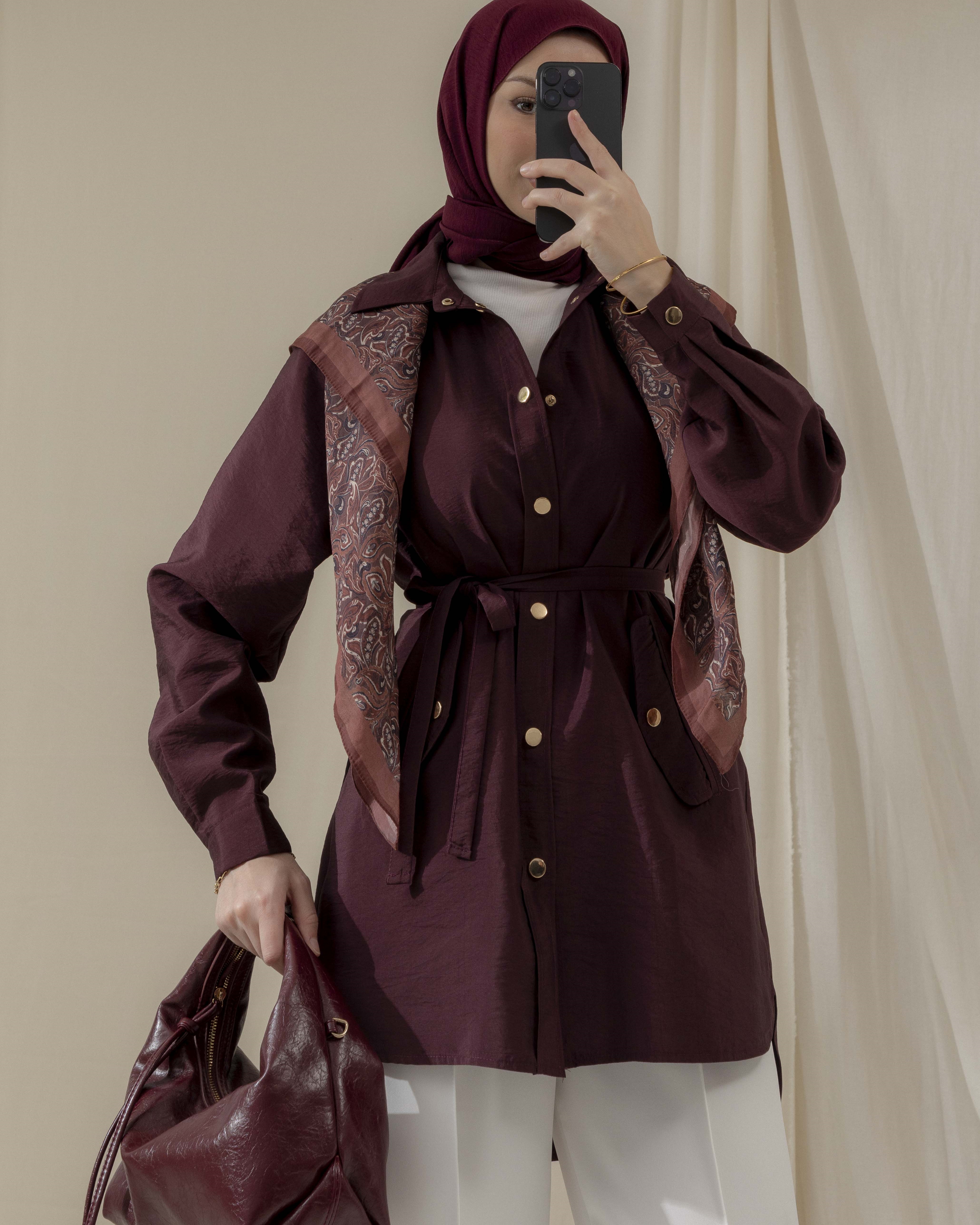 Cep Detaylı Bordo Gömlek