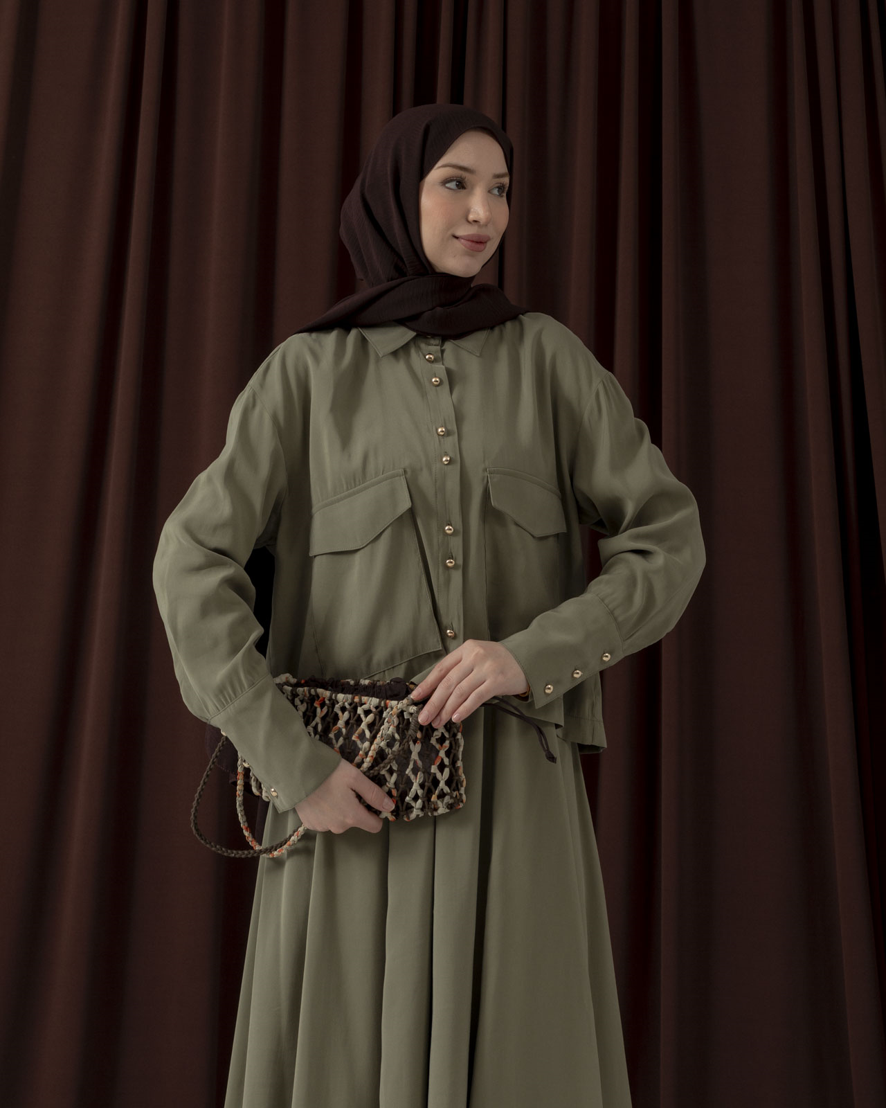 Cep Detaylı Etekli Haki Takım