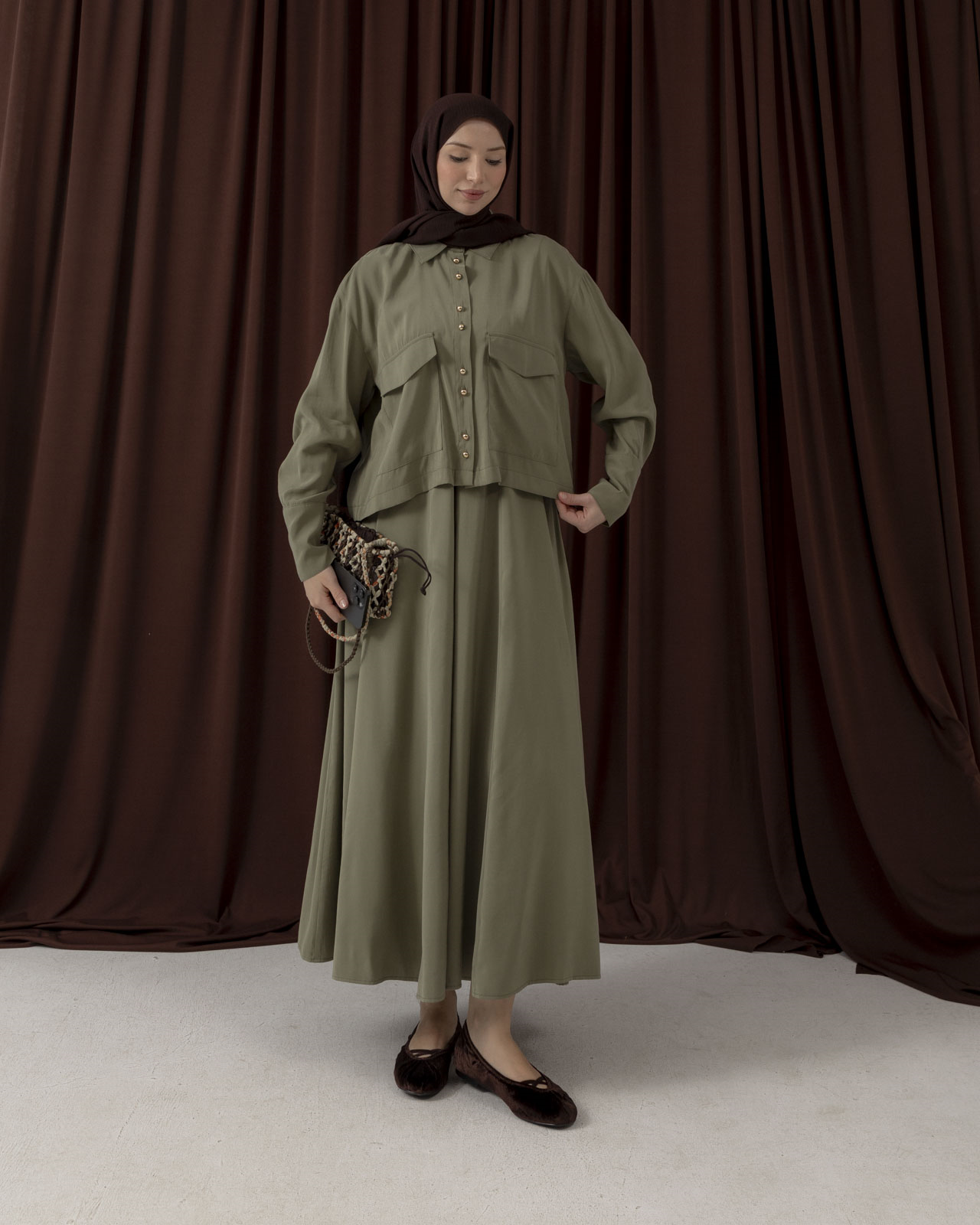 Cep Detaylı Etekli Haki Takım