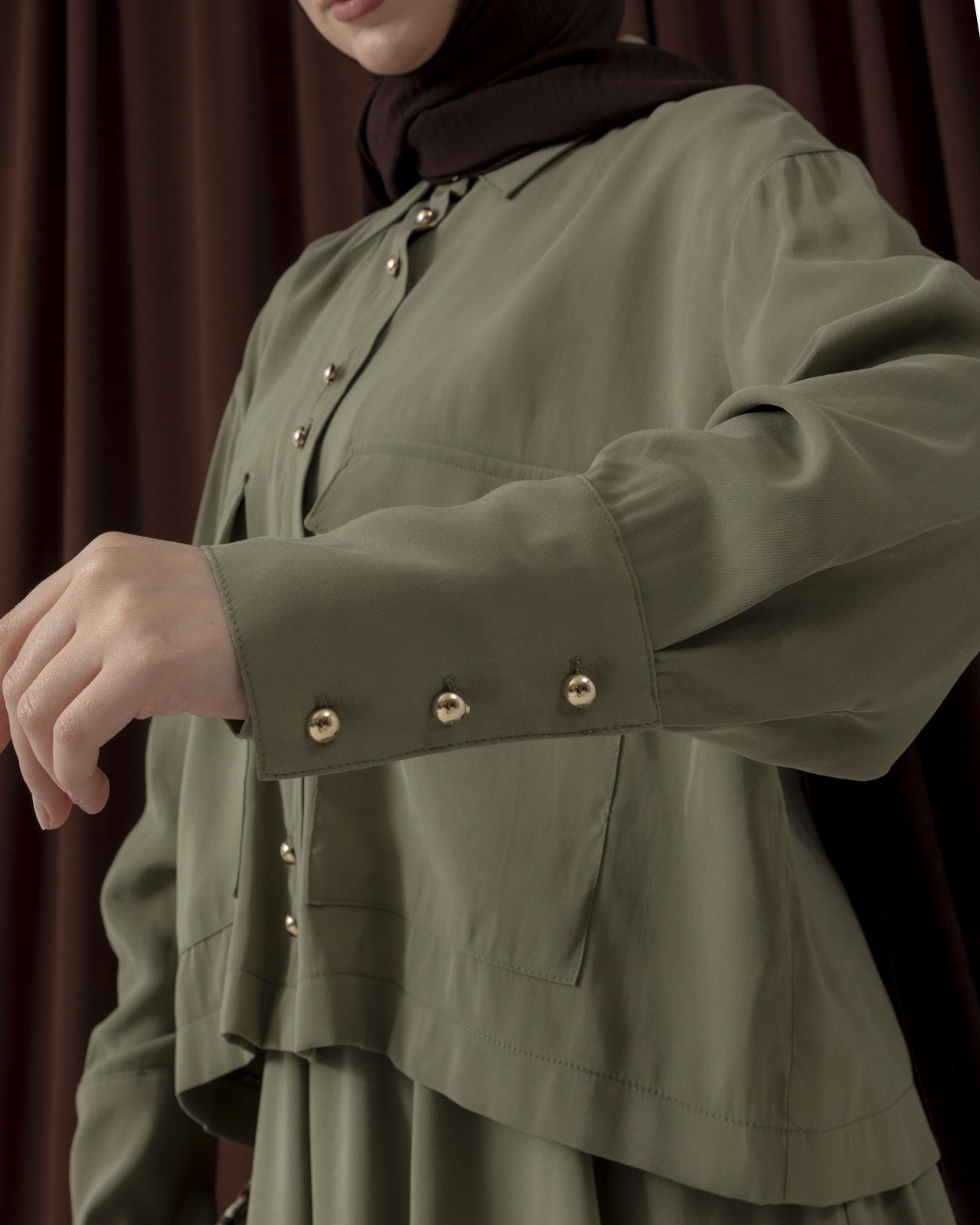 Cep Detaylı Etekli Haki Takım