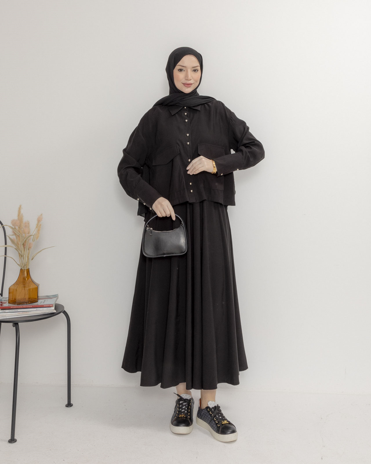Cep Detaylı Etekli Siyah Takım