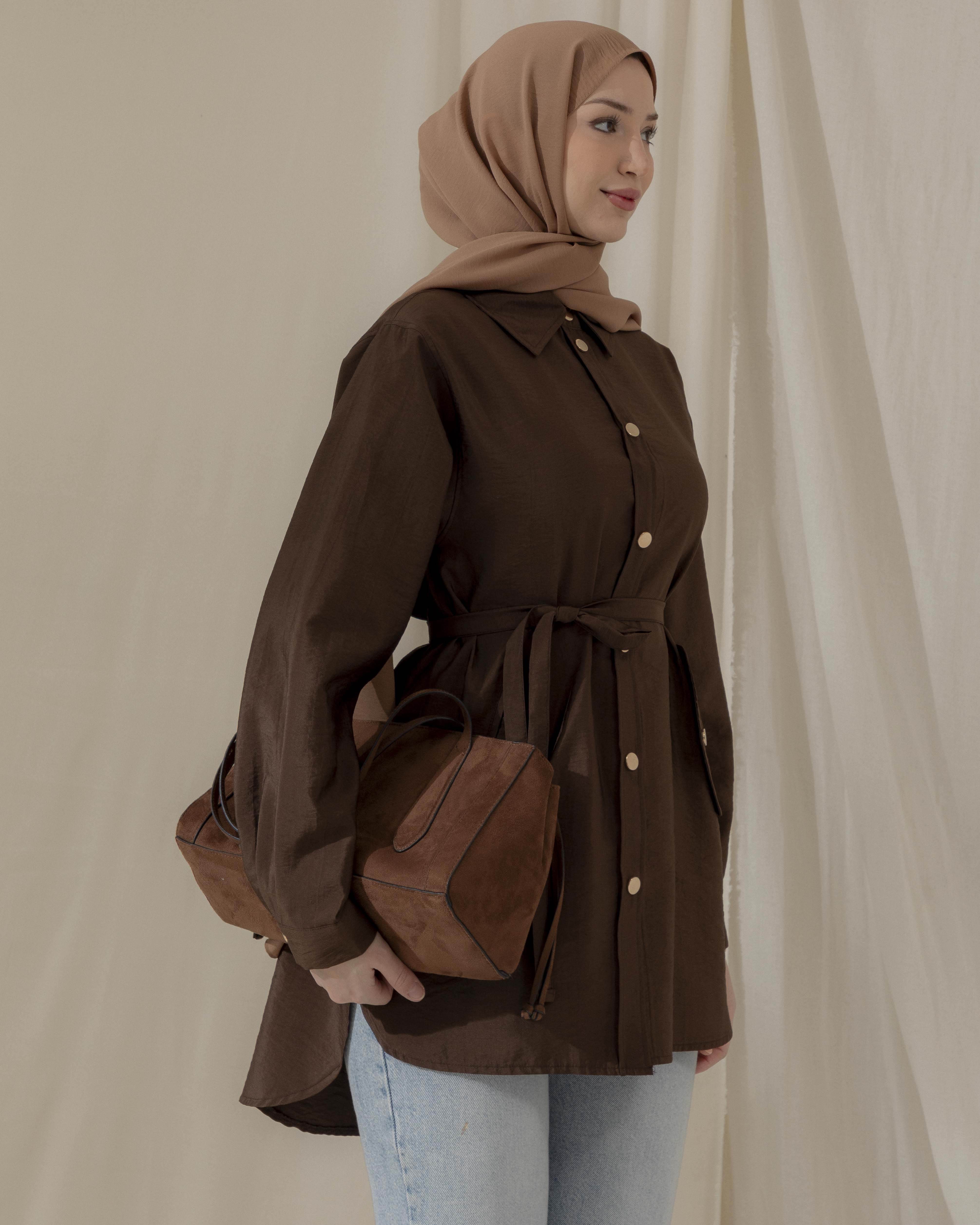 Cep Detaylı Kahve Gömlek