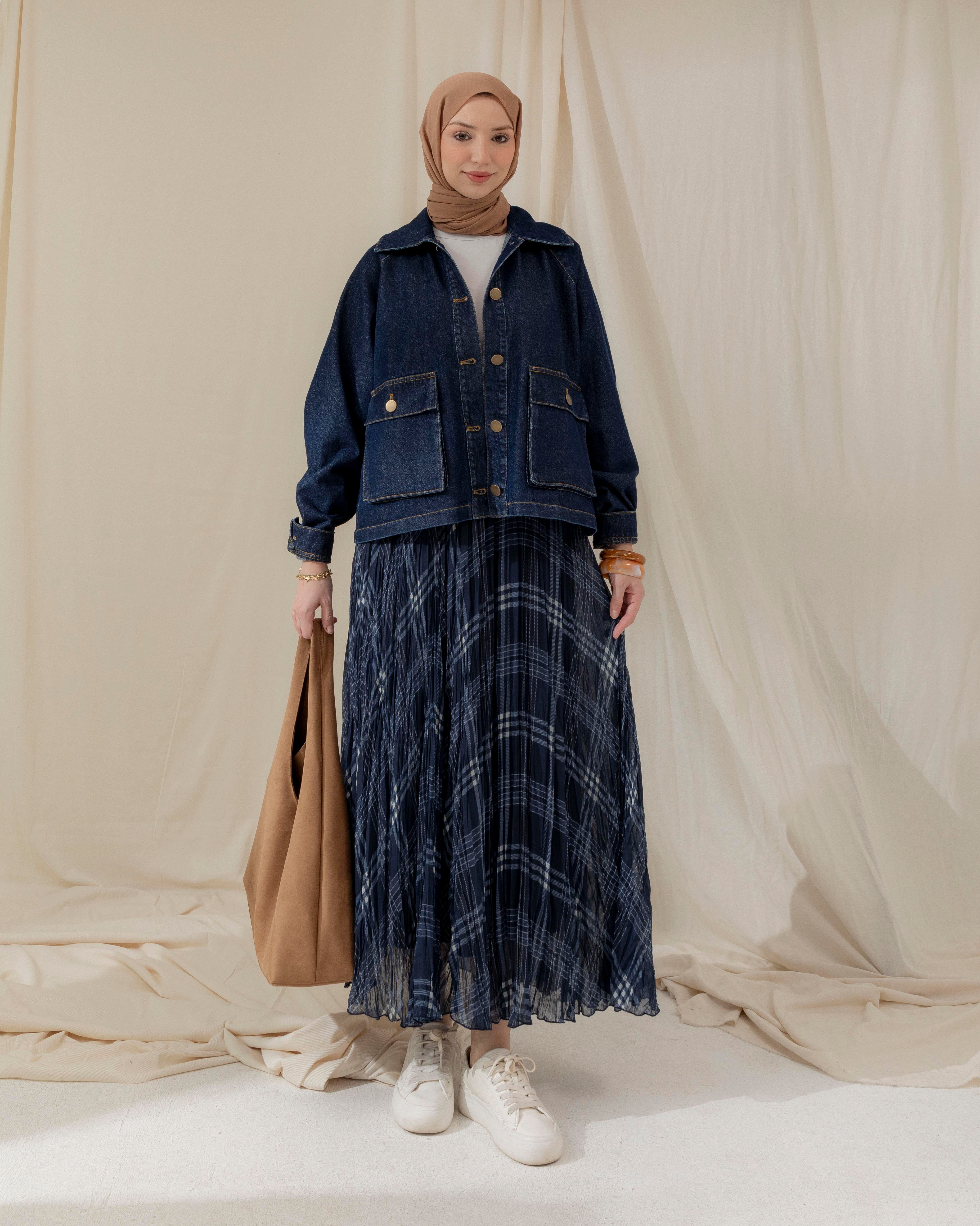 Cep Detaylı Lacivert Denim Ceket