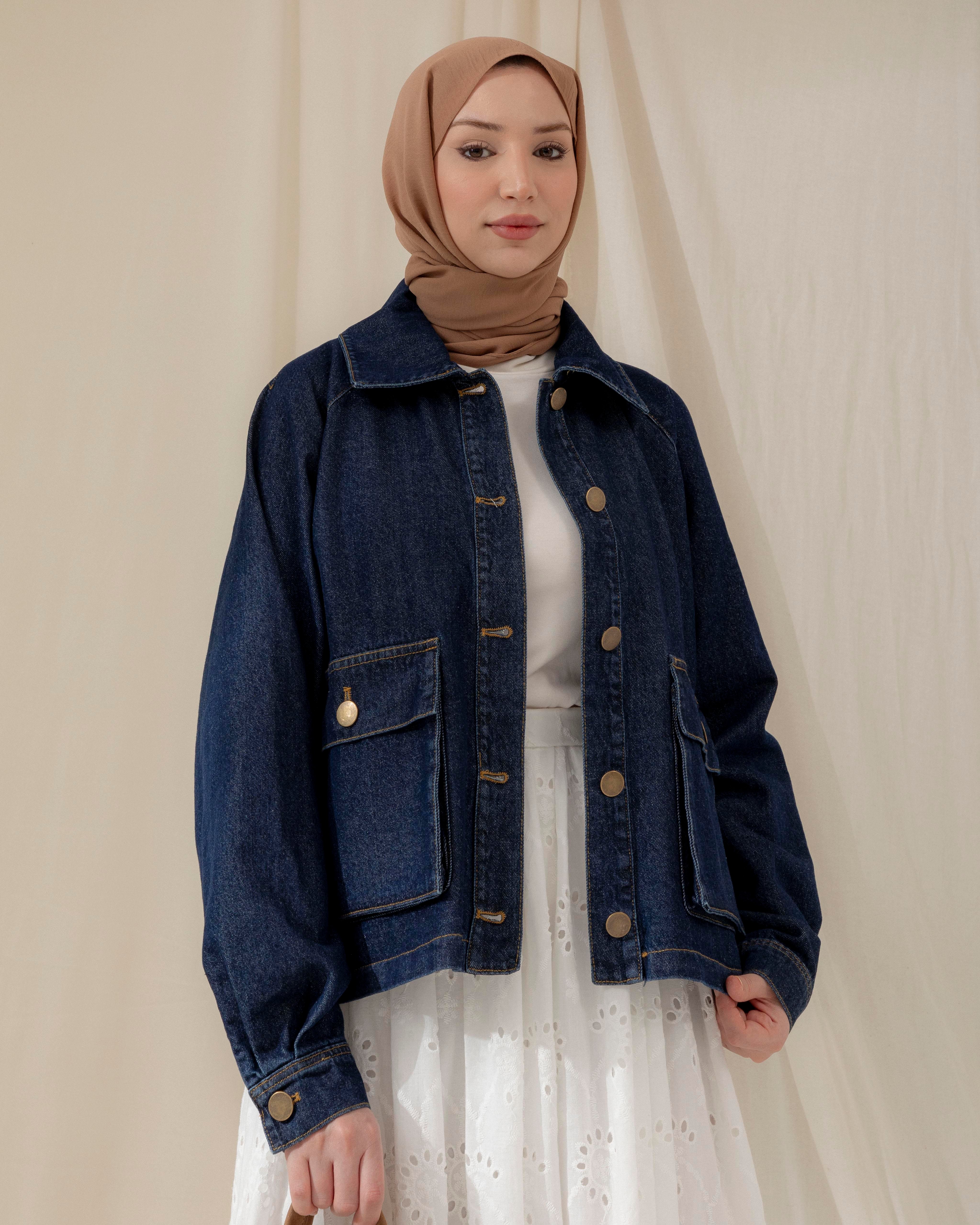 Cep Detaylı Lacivert Denim Ceket