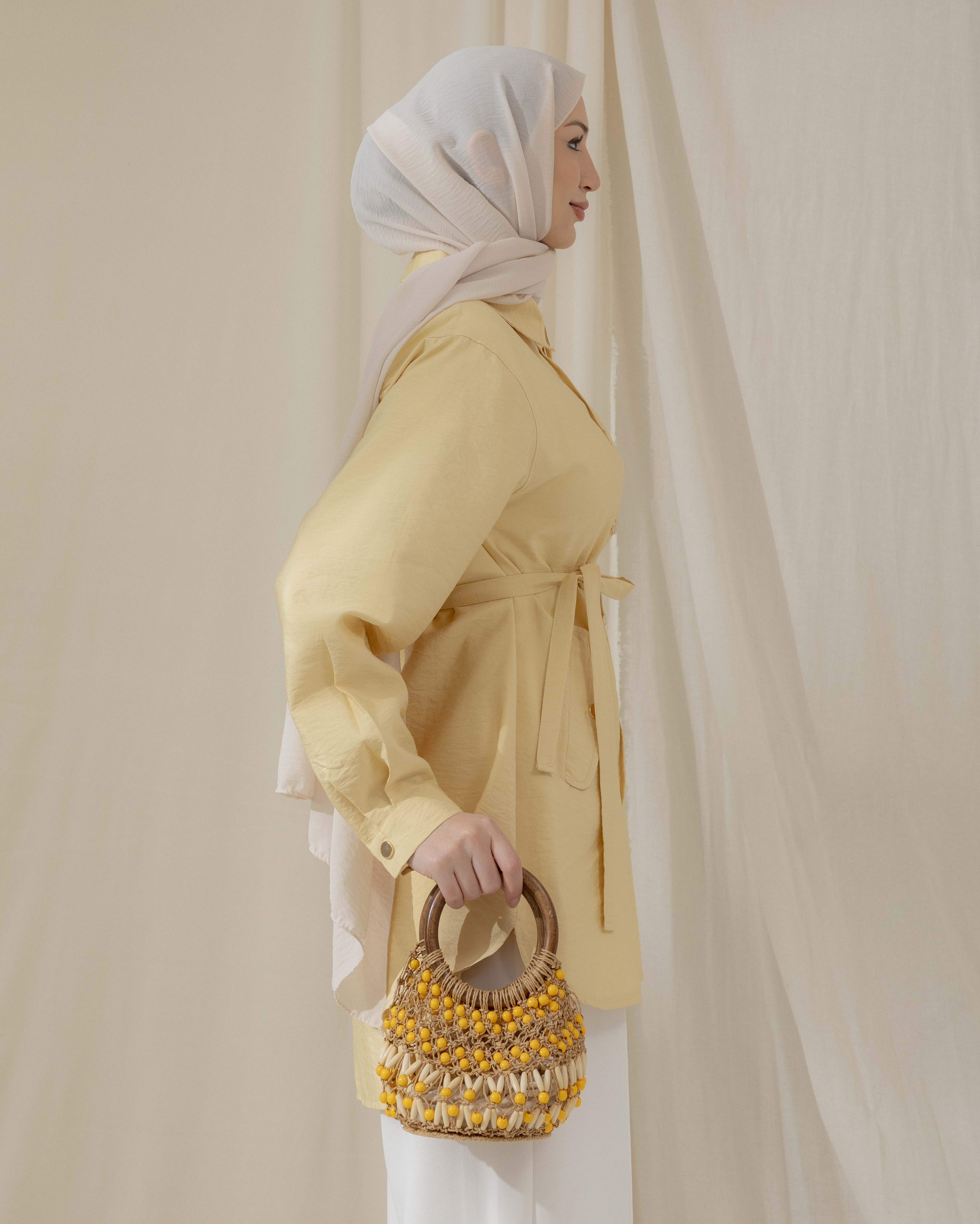 Cep Detaylı Sarı Gömlek