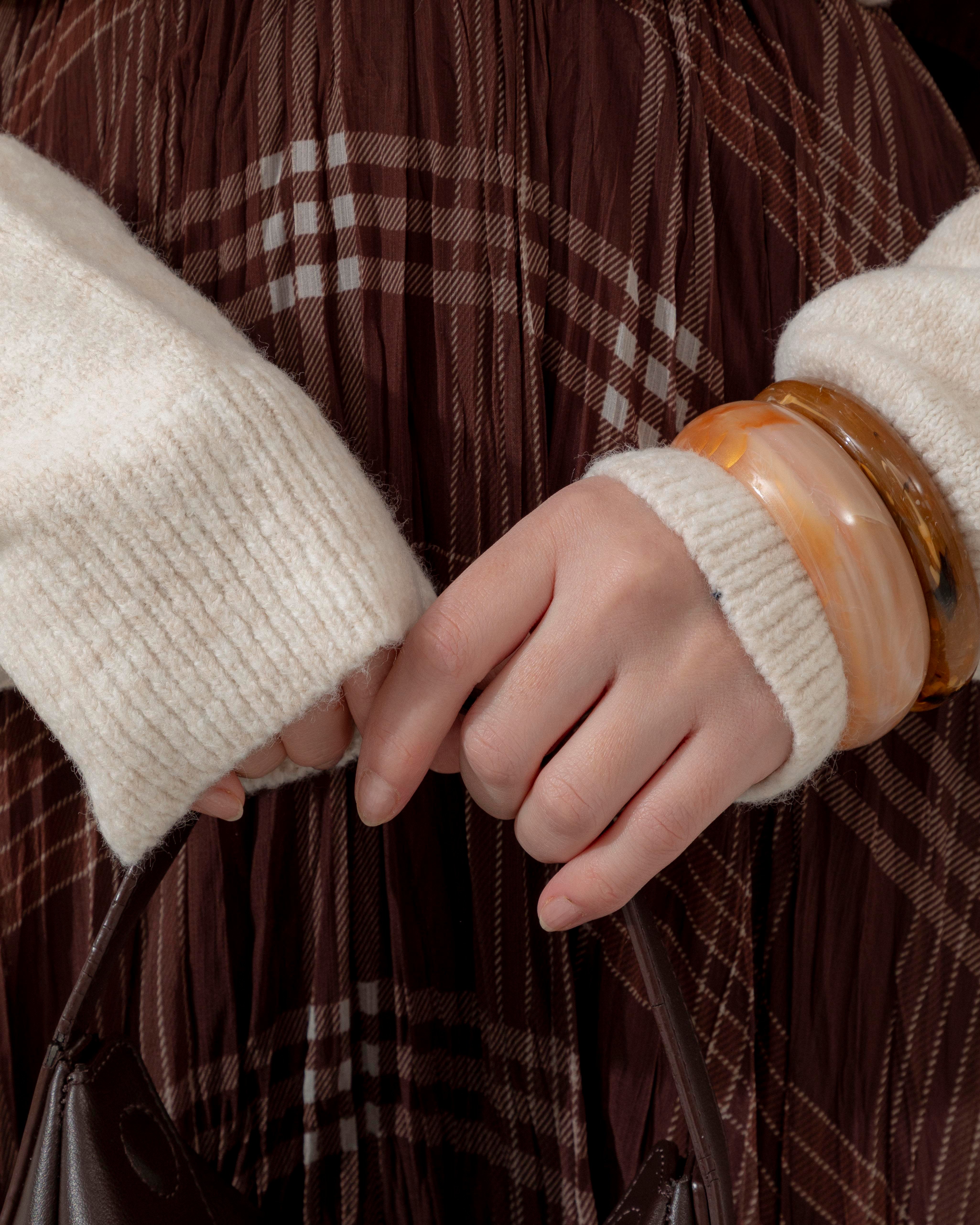 Çizgi Desenli Kahve Şifon Etek