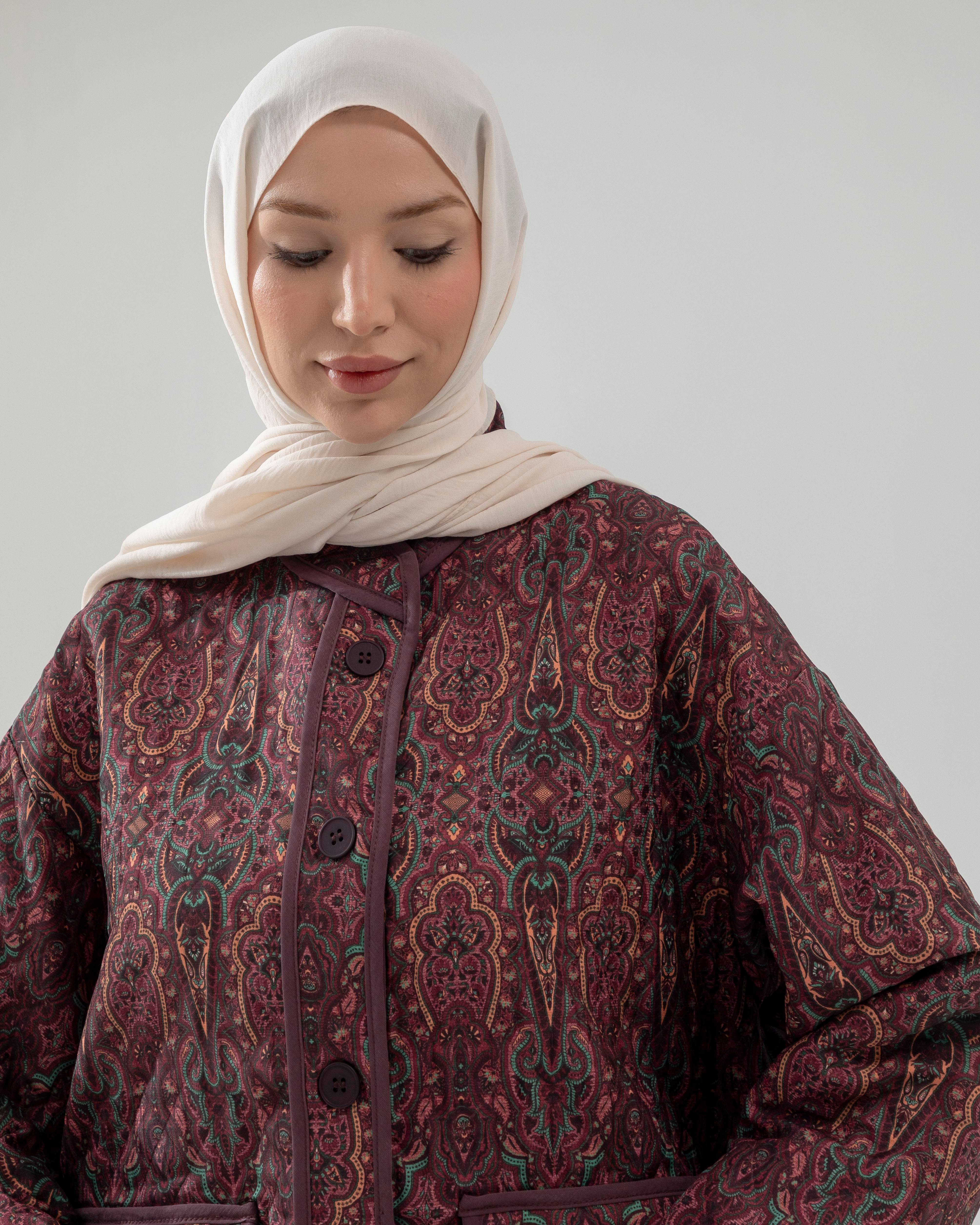 Desenli Mürdüm Ceket