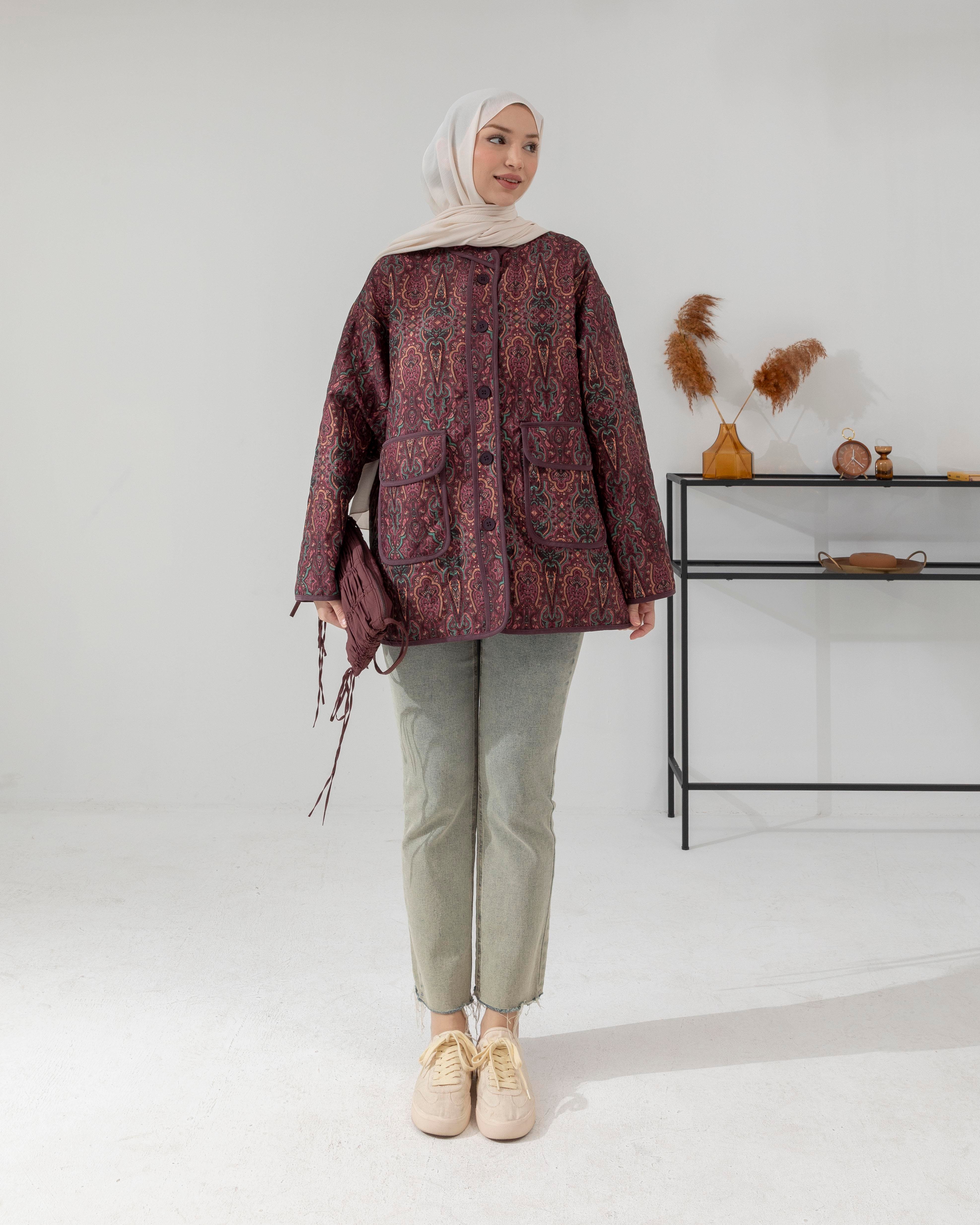 Desenli Mürdüm Ceket