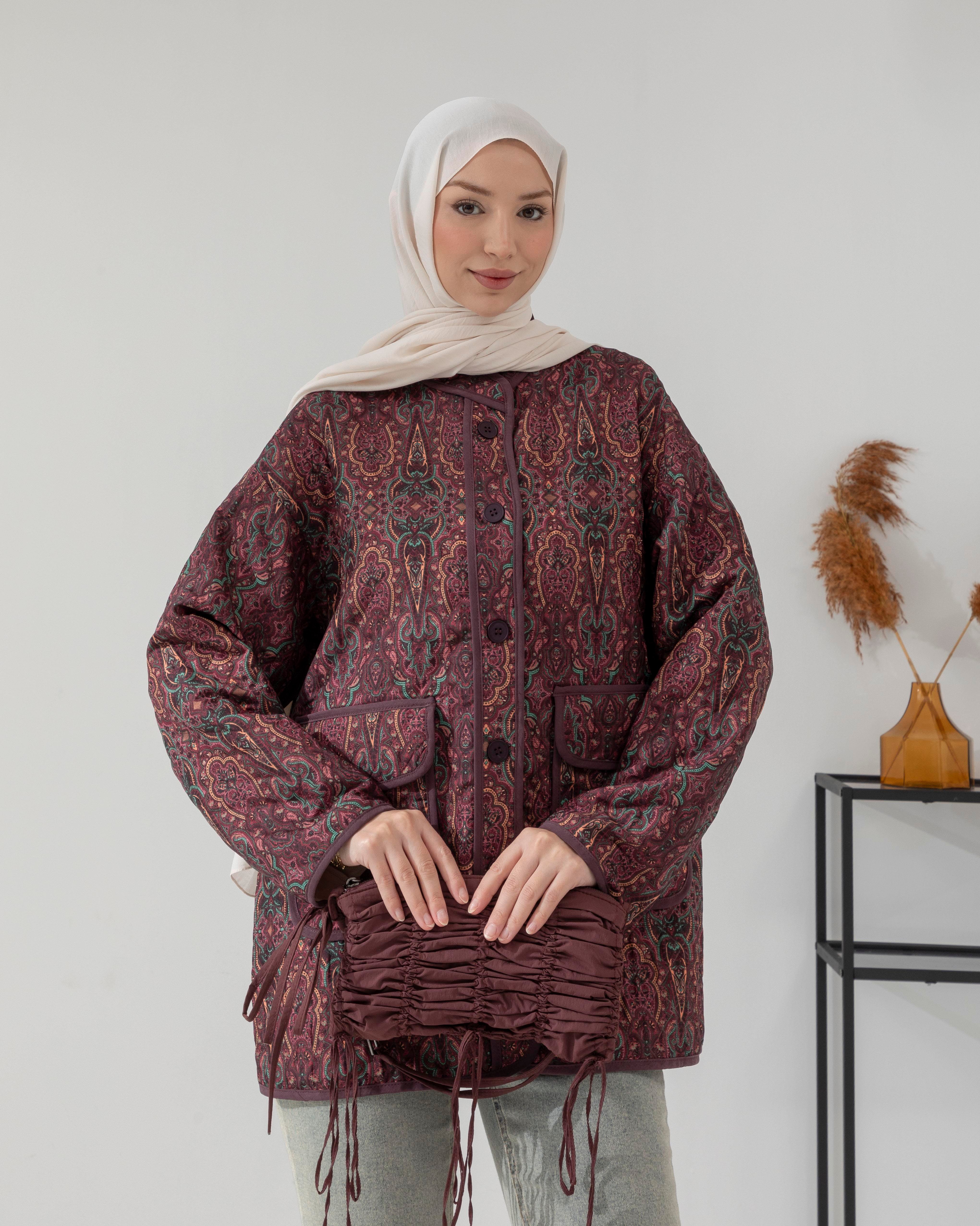 Desenli Mürdüm Ceket