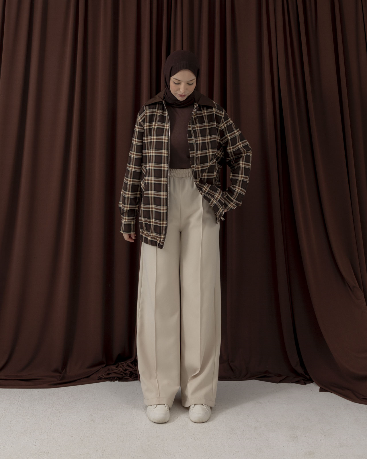 Ekose Desenli Kahve Ceket