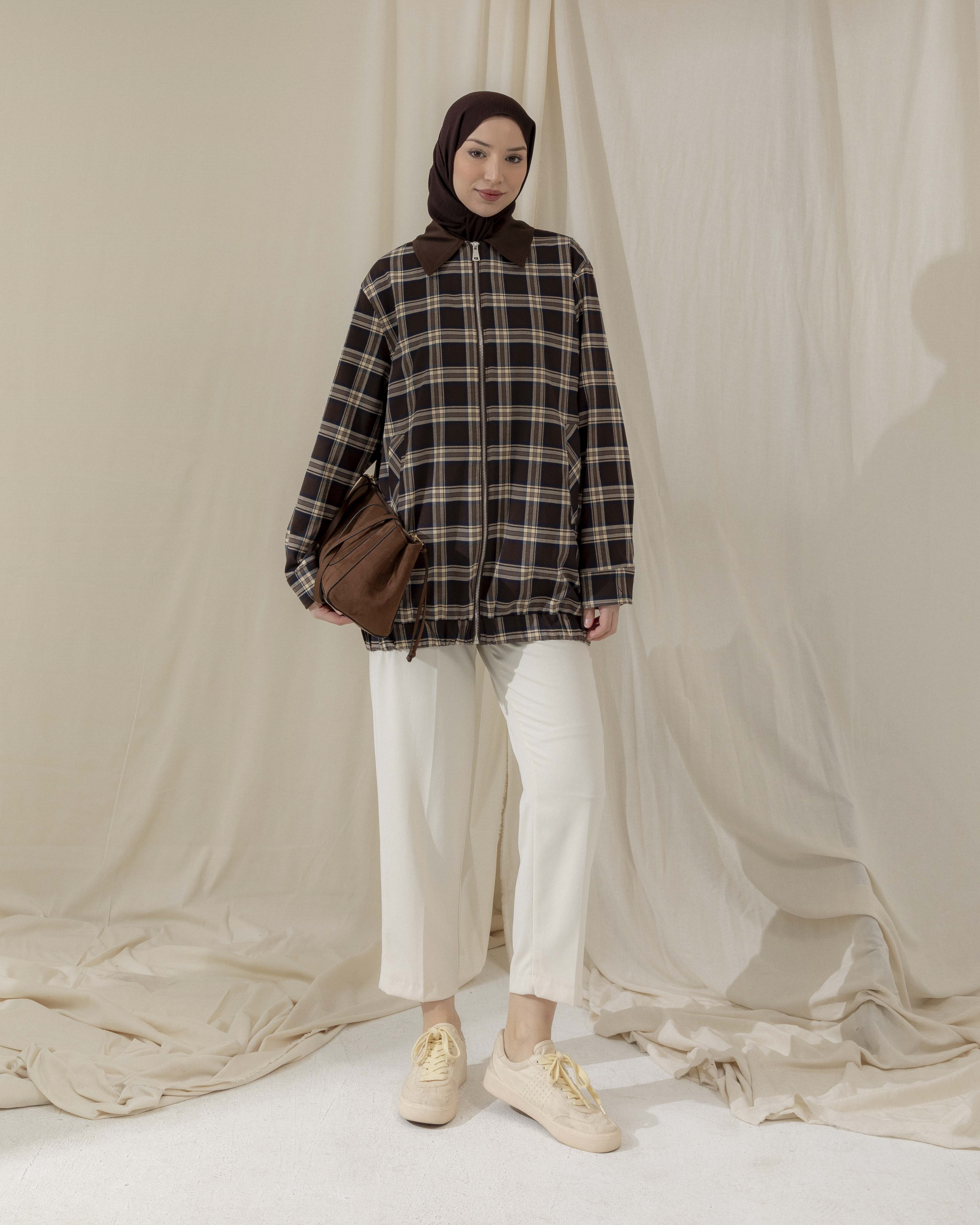 Ekose Desenli Lacivert Ceket