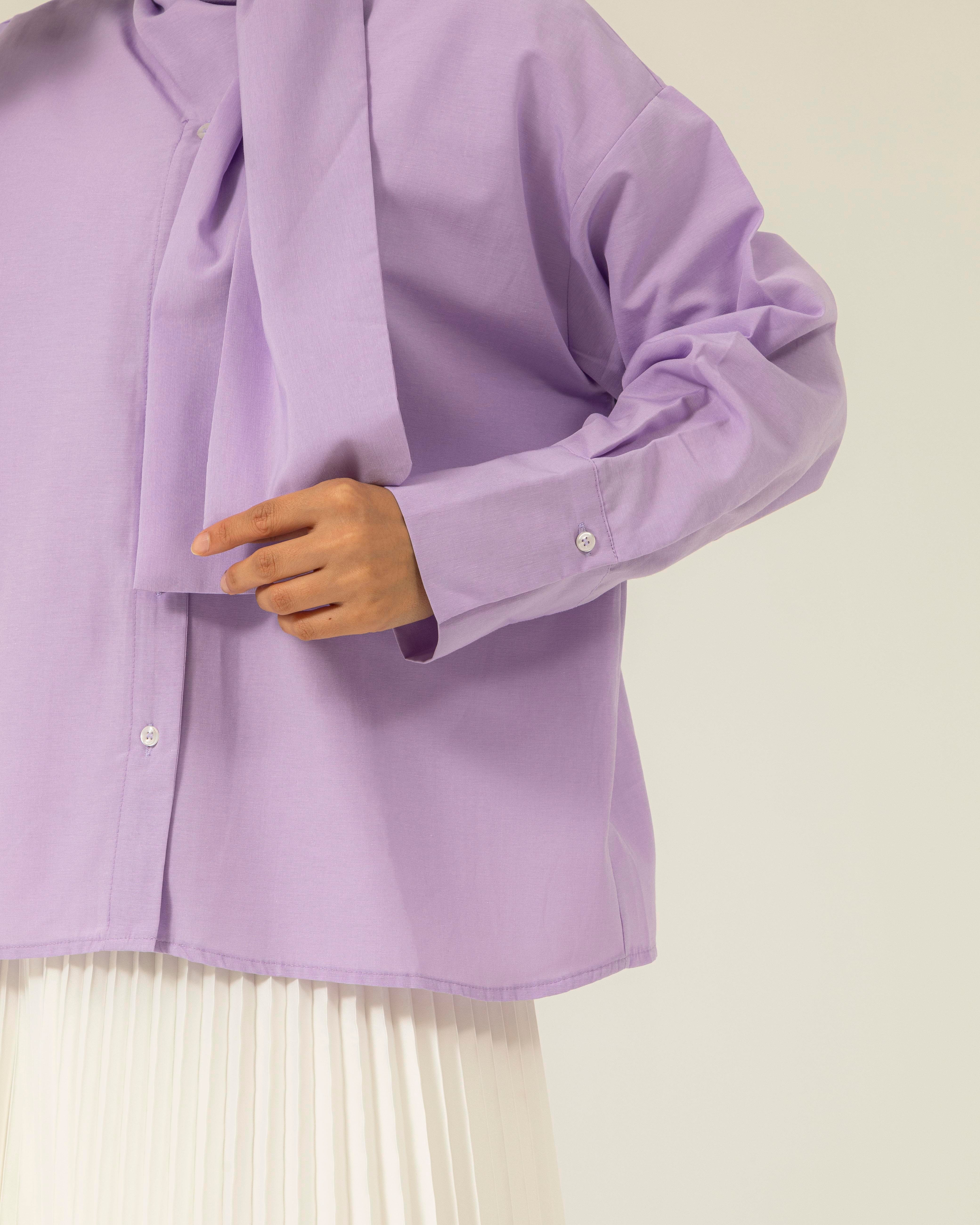 Fular Yaka Lila Gömlek