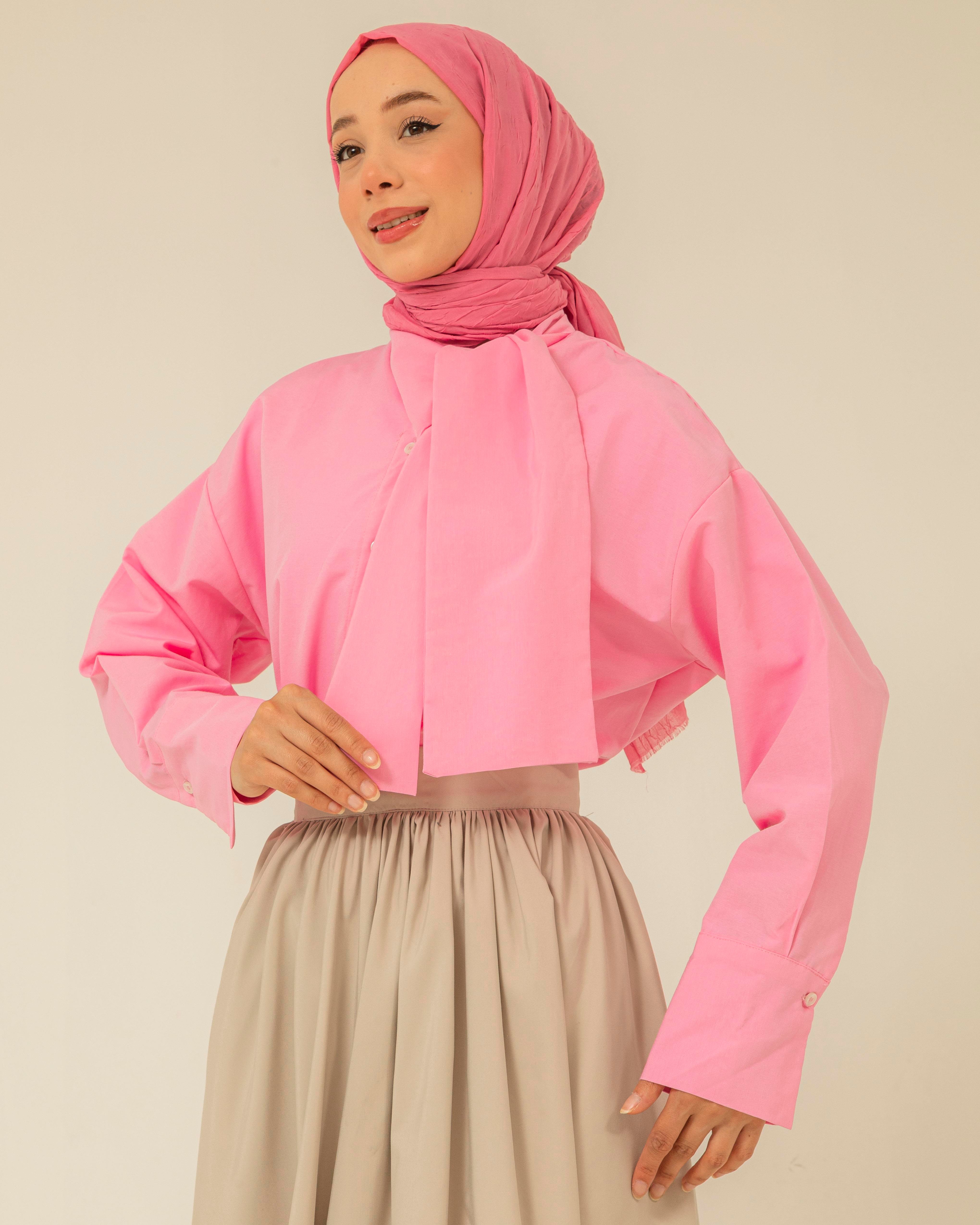 Fular Yaka Pembe Gömlek