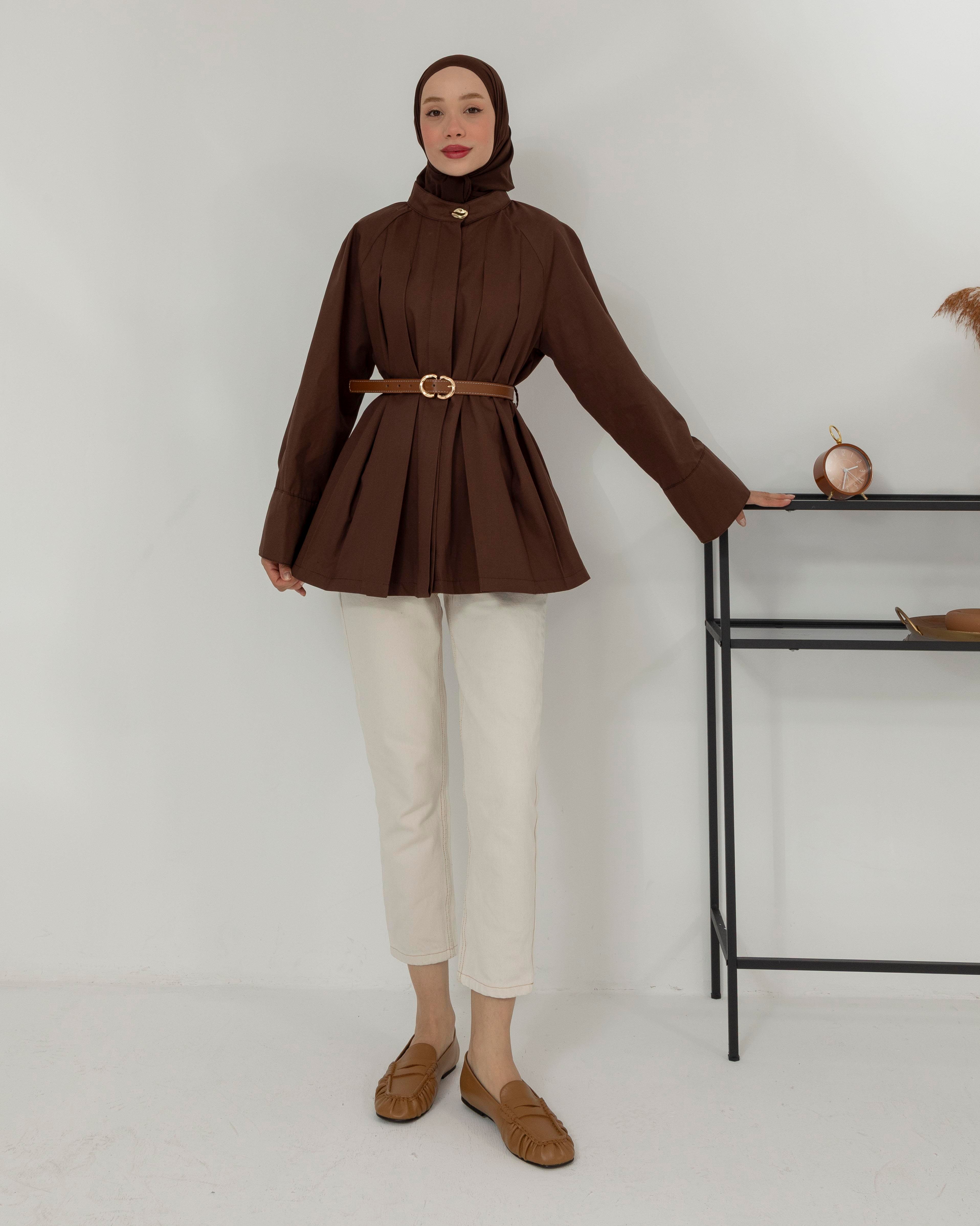 Gizli Düğmeli Kemerli Kahve Trençkot