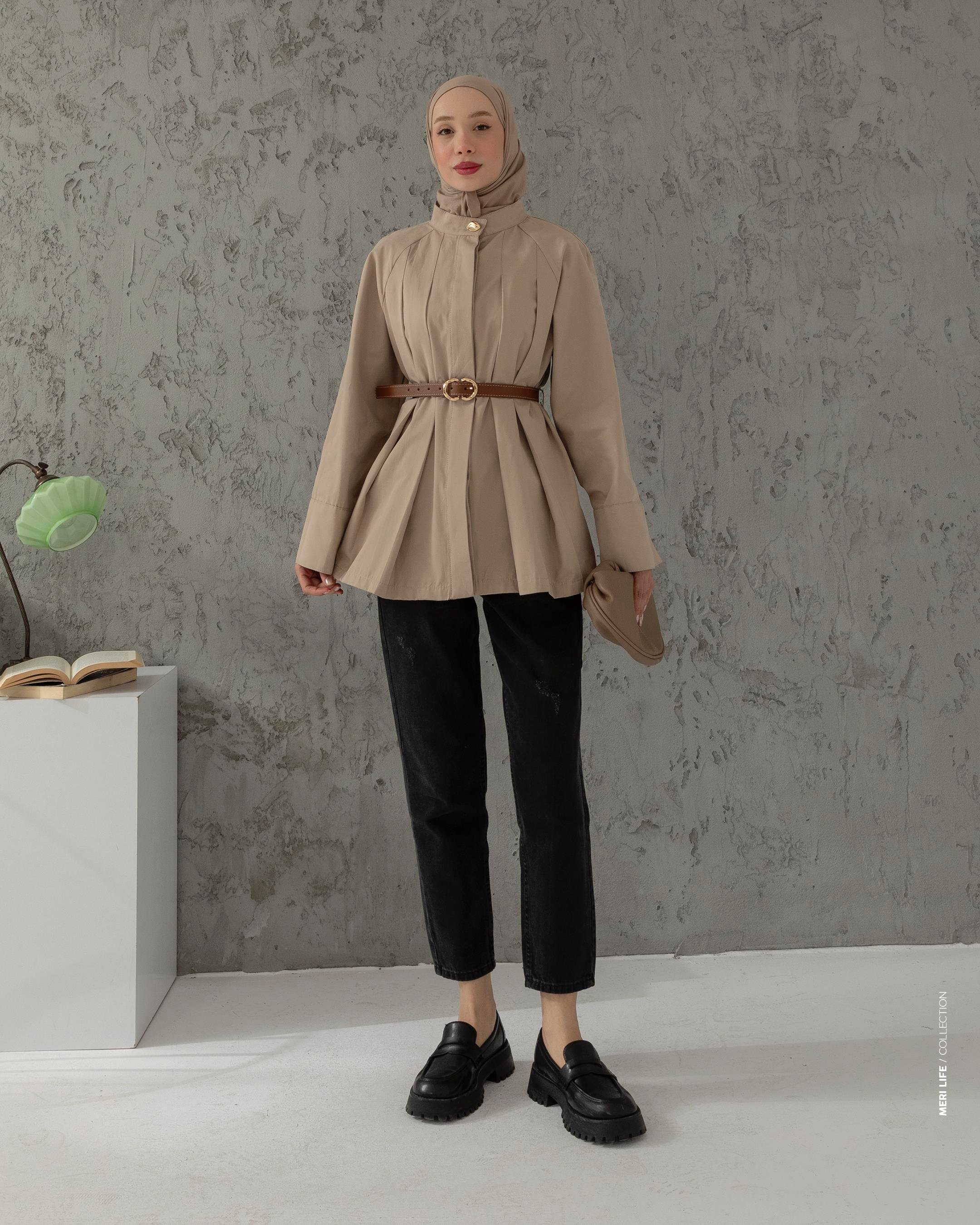 Gizli Düğmeli Kemerli Krem Trençkot