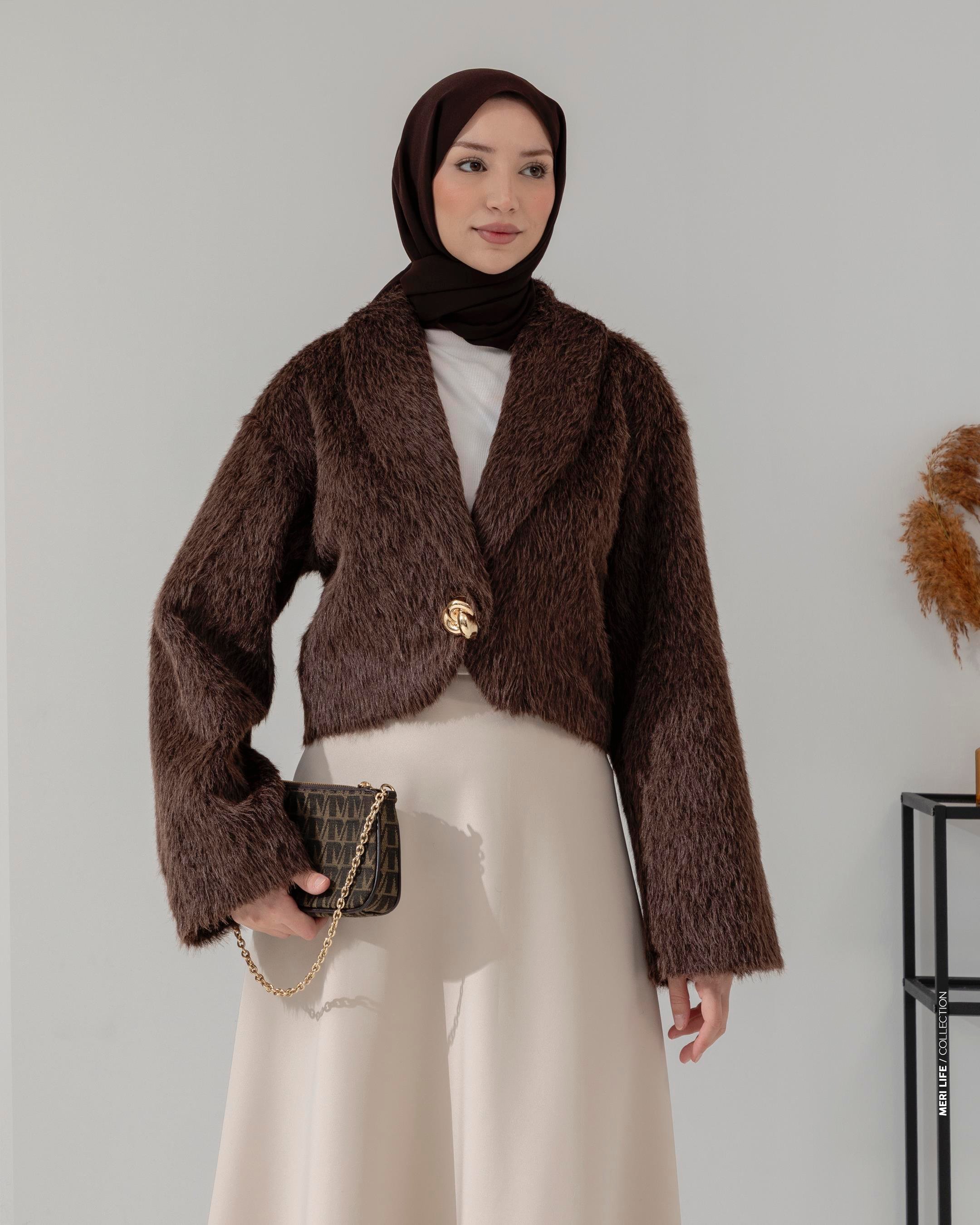 Kahve Kısa Peluş Ceket