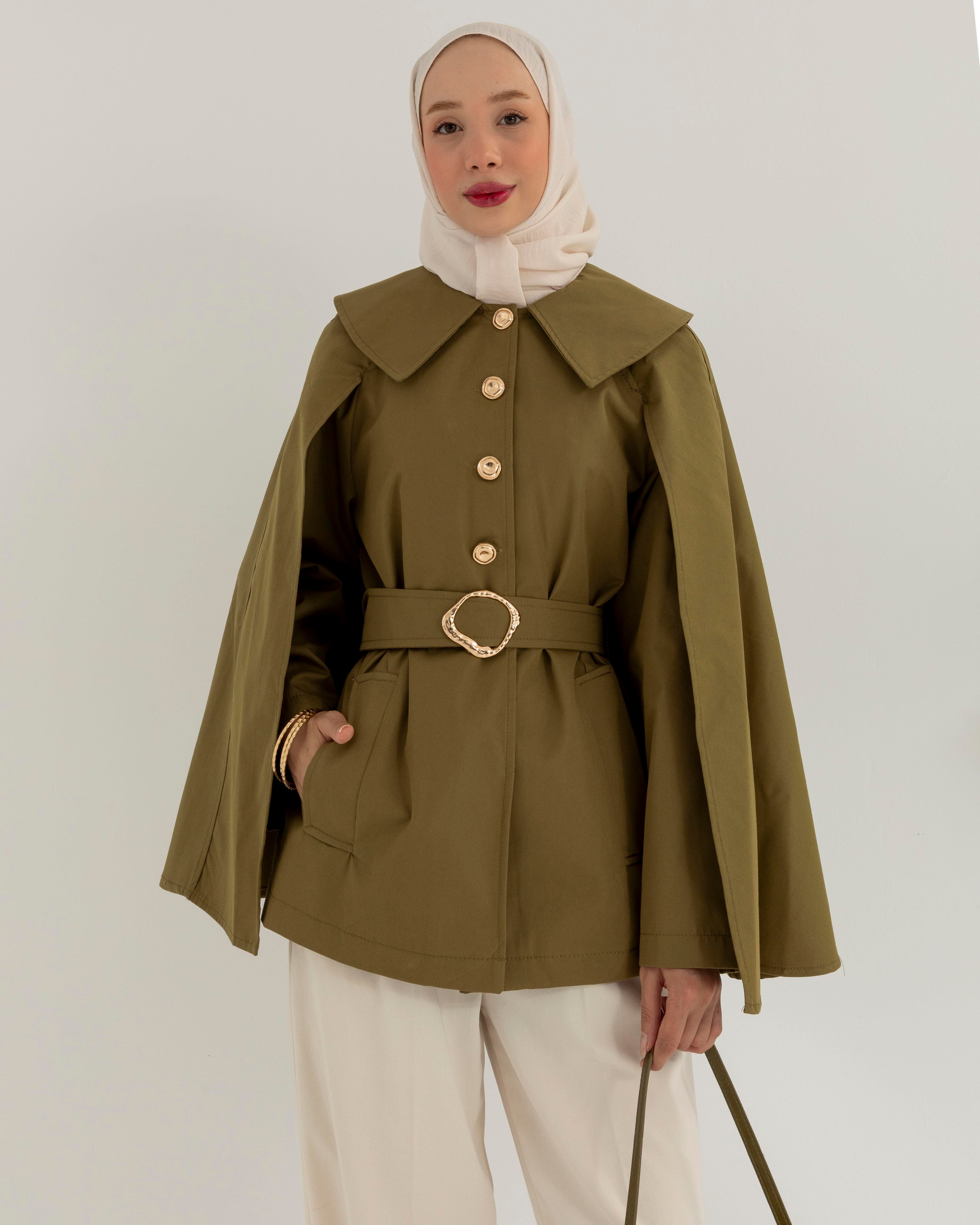 Kemeri Tokalı Haki Trençkot
