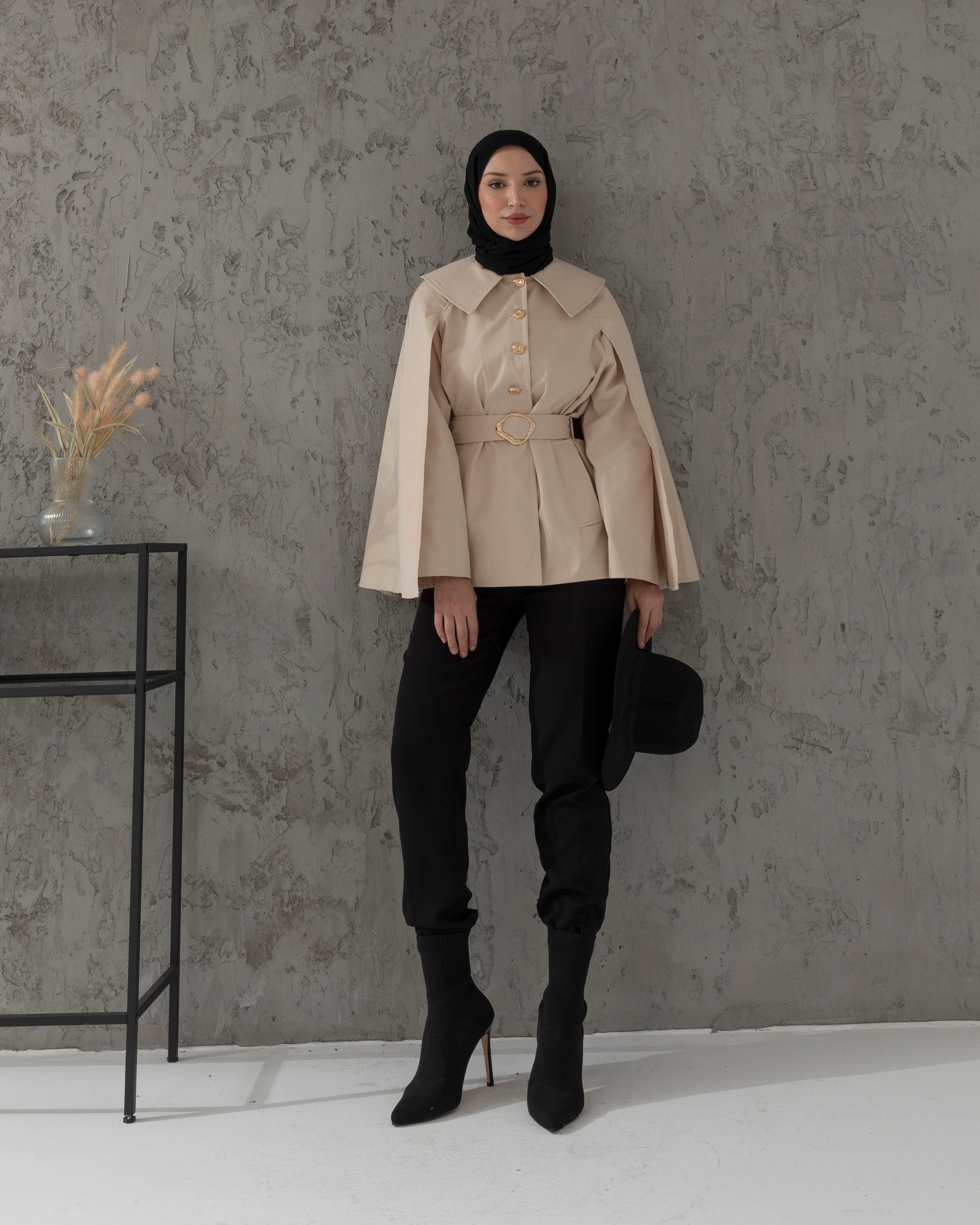 Kemeri Tokalı Krem Trençkot