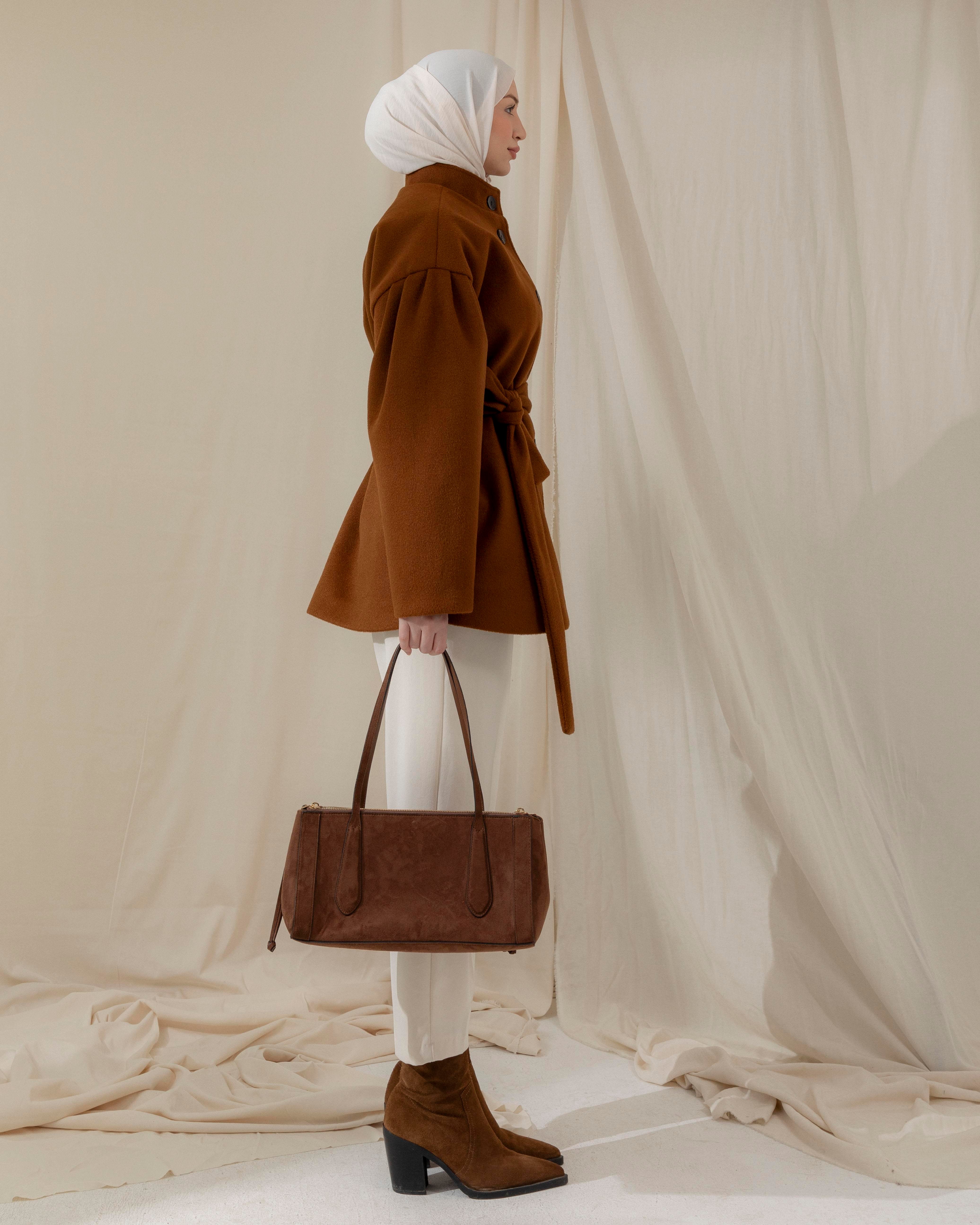 Kemerli Kahve Kaşe Kaban