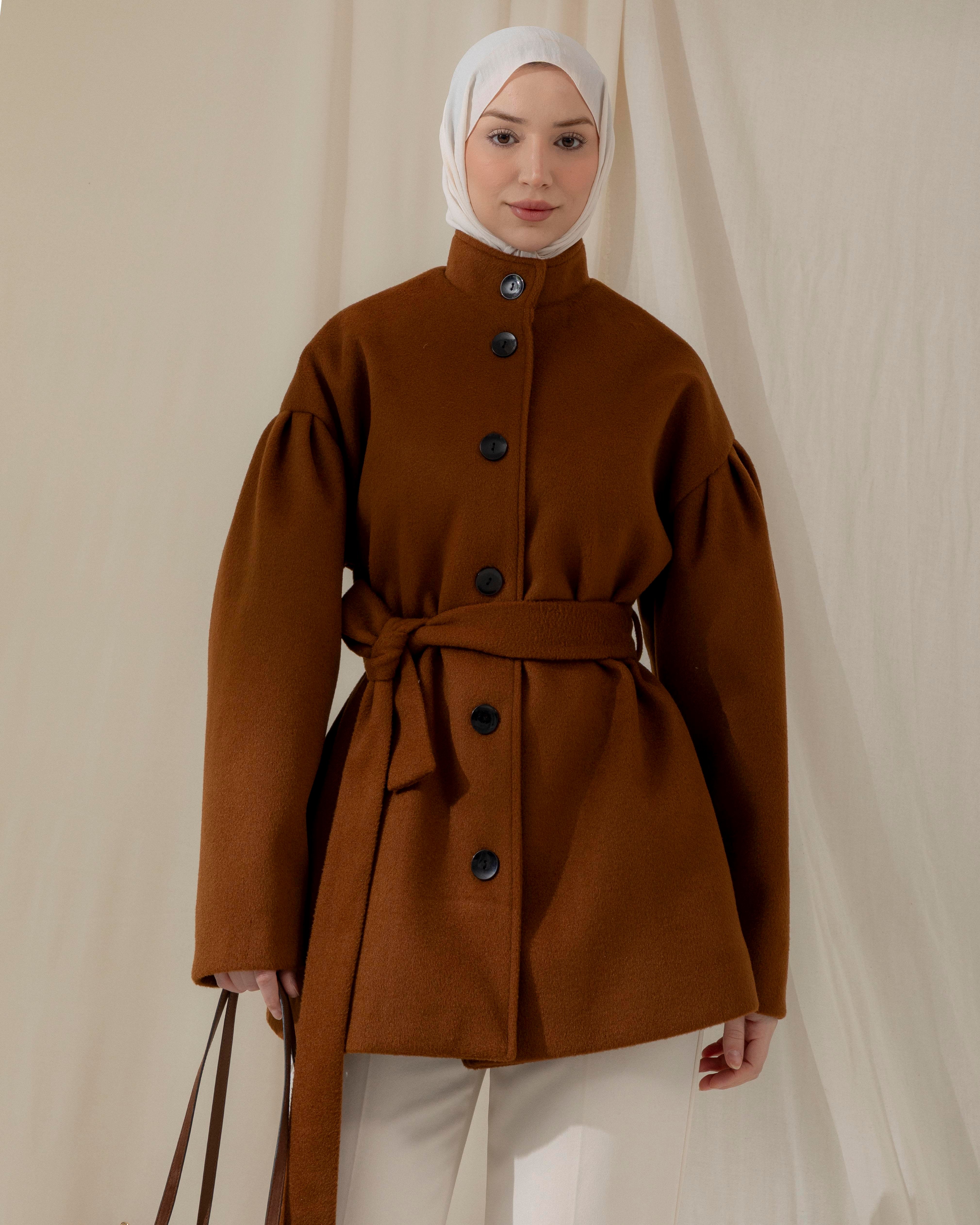 Kemerli Kahve Kaşe Kaban