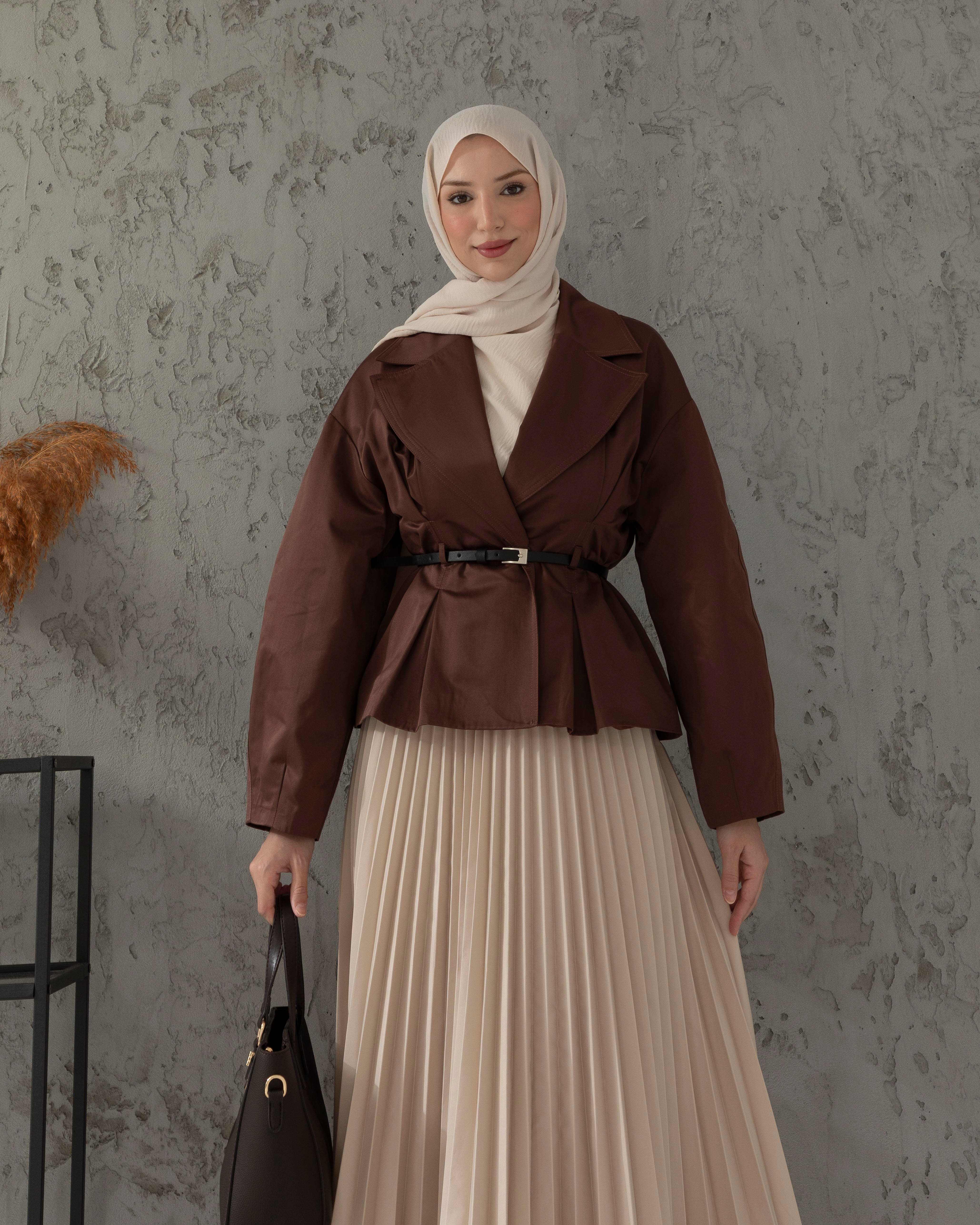 Kemerli Kahve Kısa Trençkot