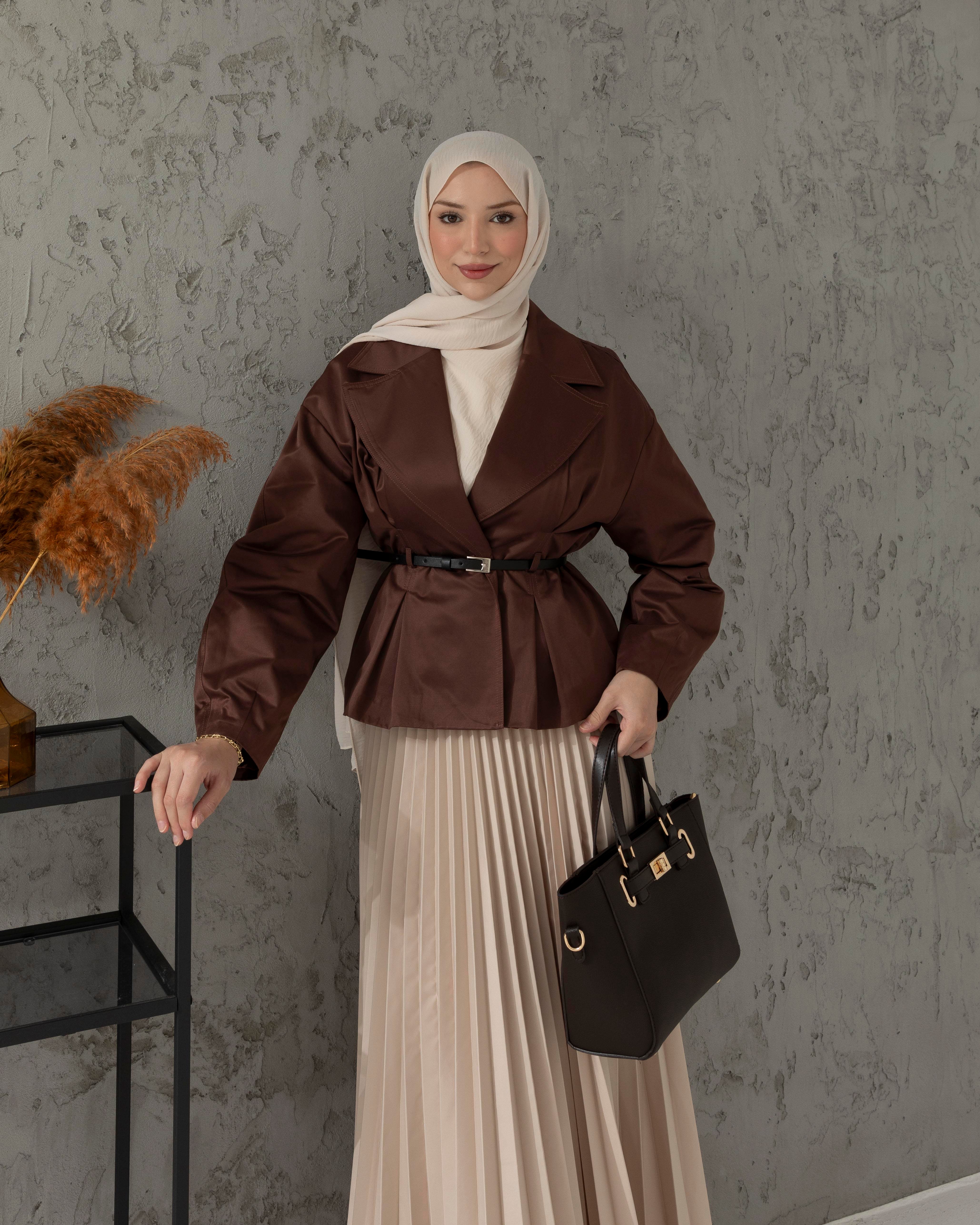 Kemerli Kahve Kısa Trençkot