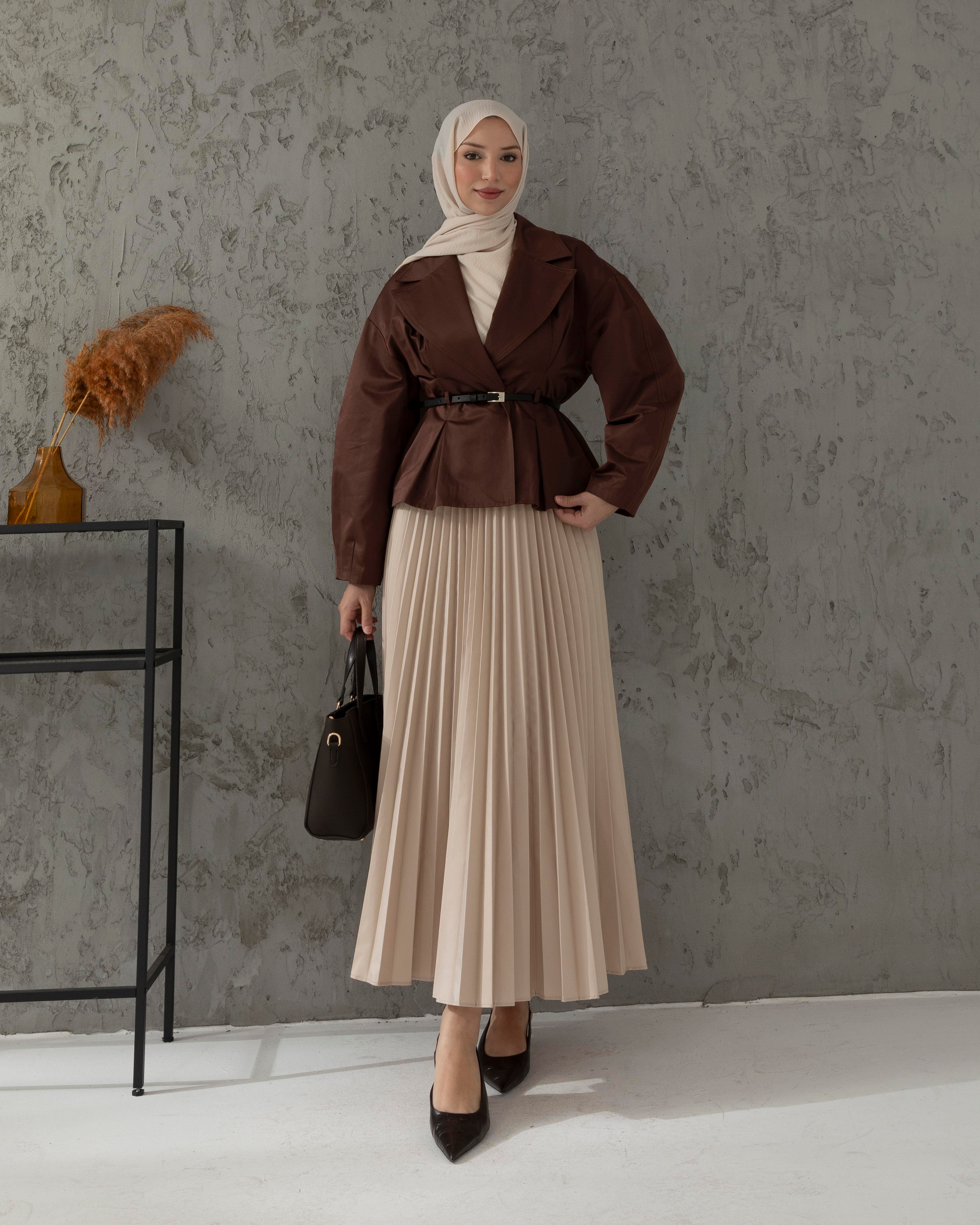 Kemerli Kahve Kısa Trençkot