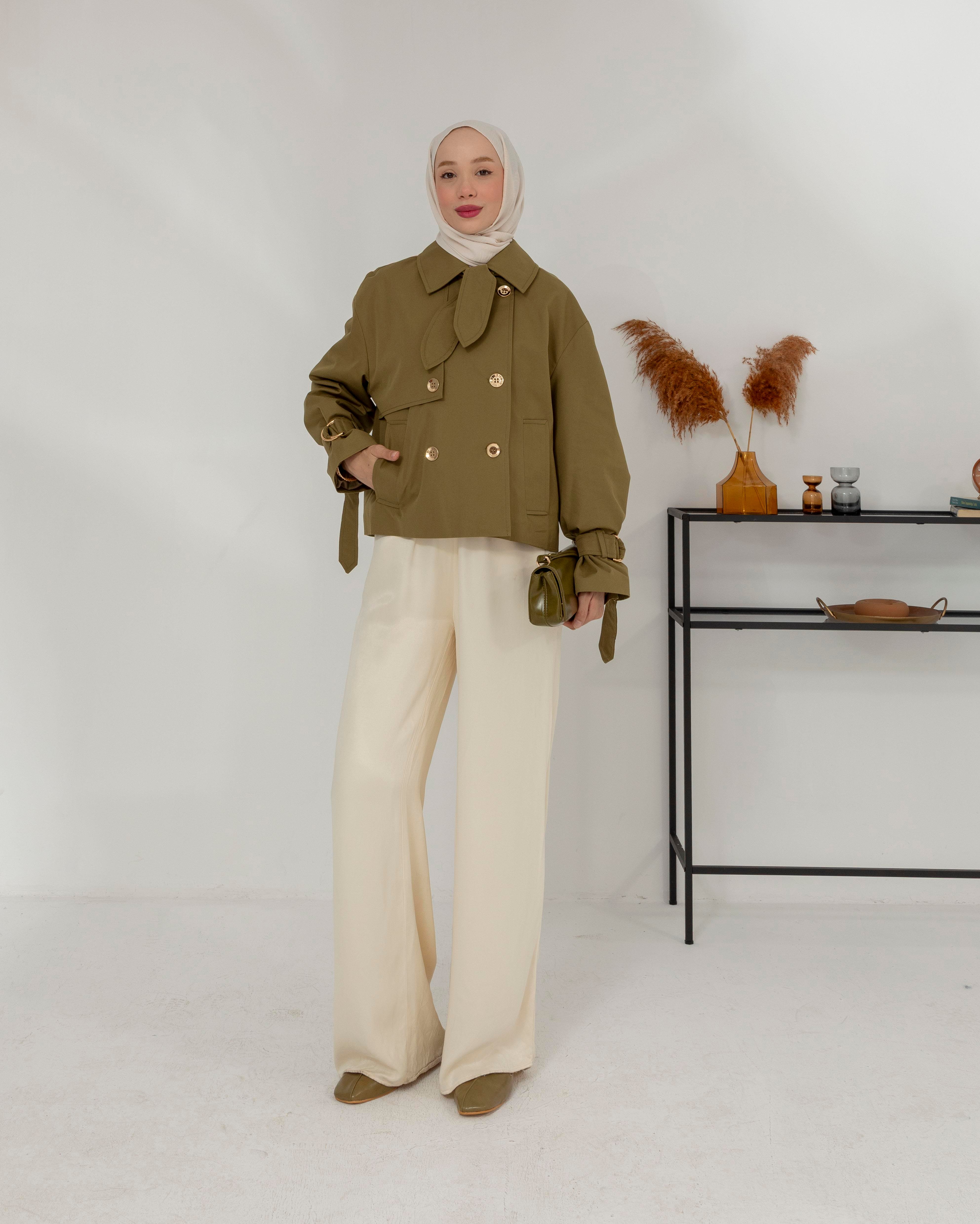 Kruvaze Haki Trençkot