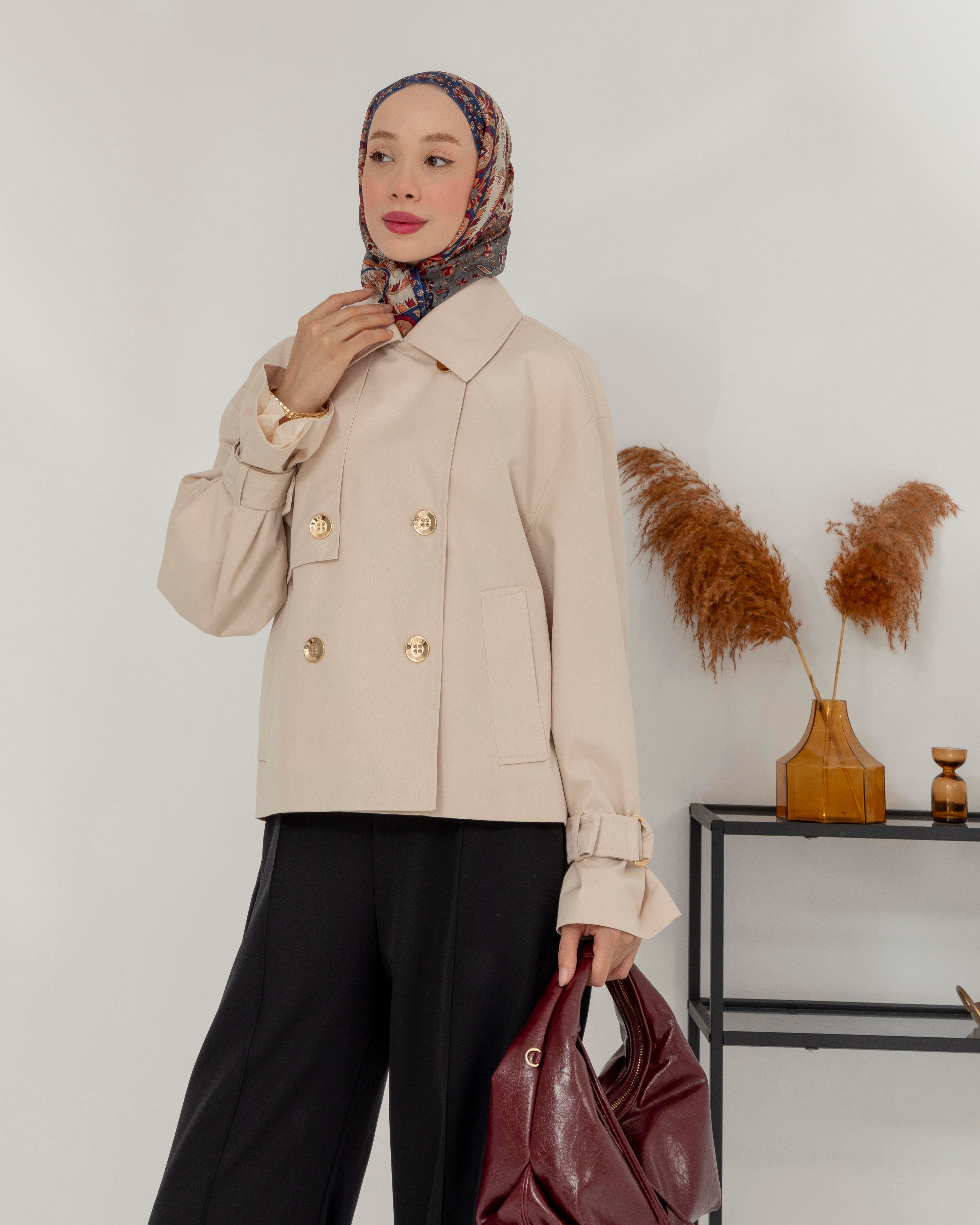 Kruvaze Krem Trençkot