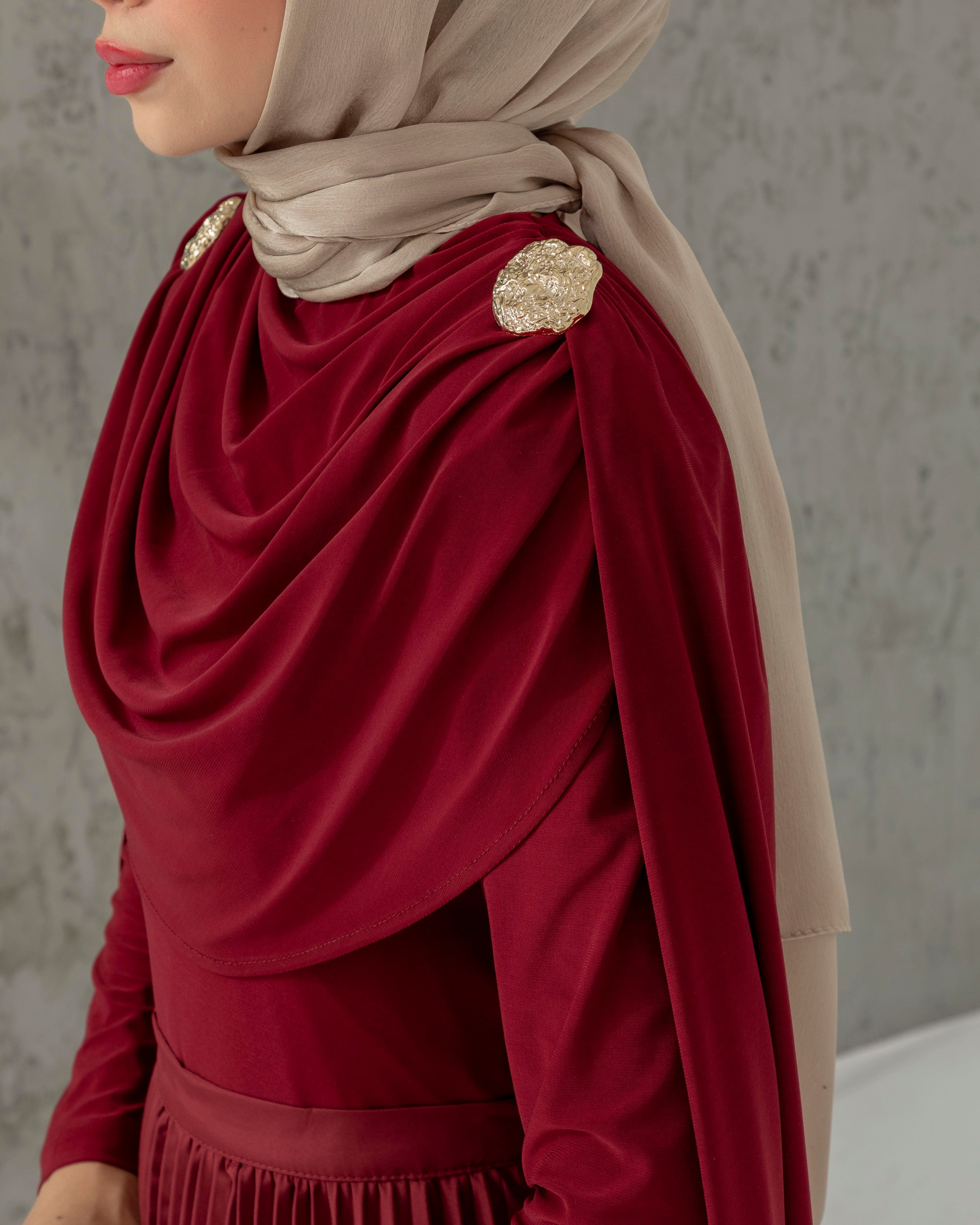 Omuz Büzgülü Bordo Penye Bluz