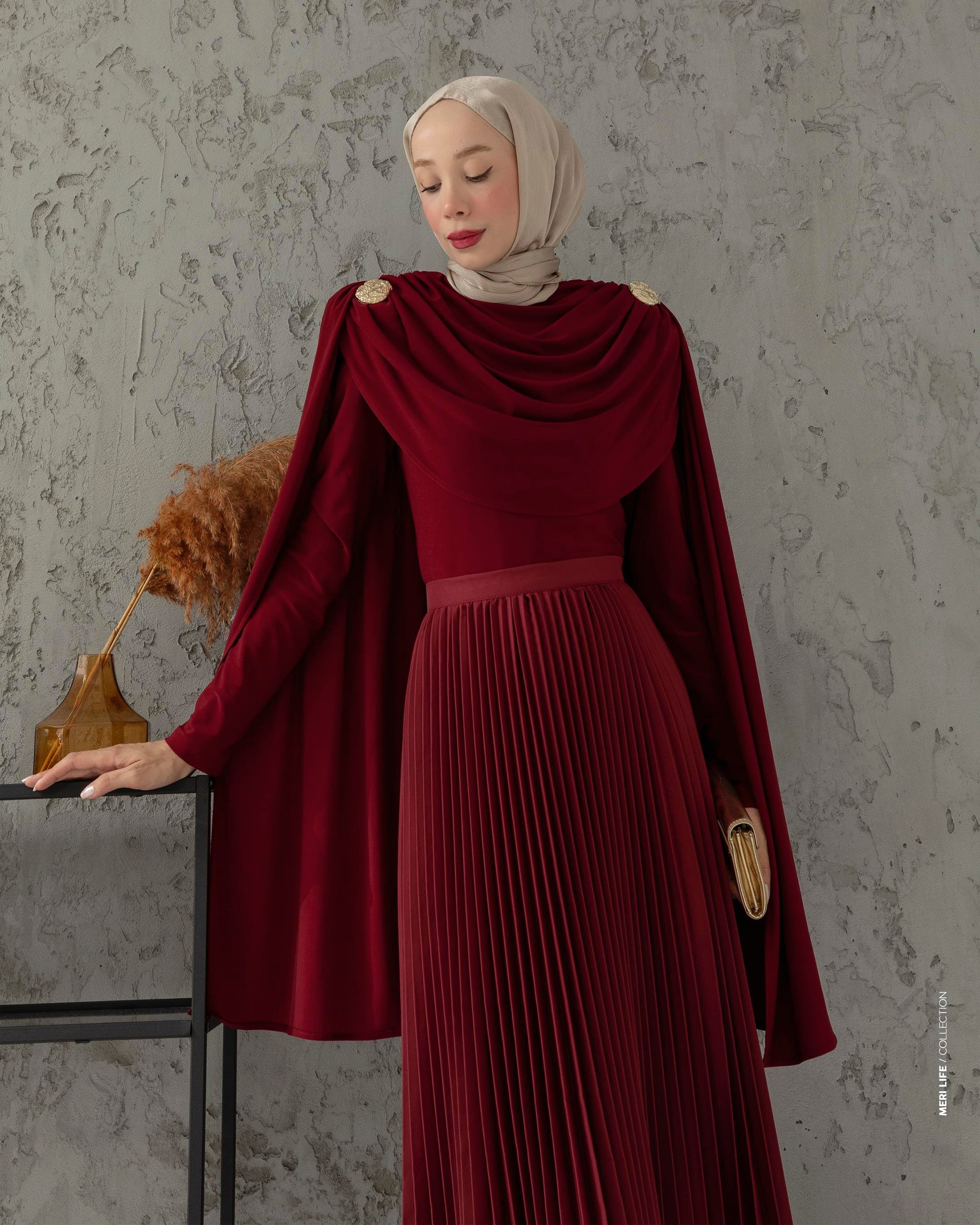 Omuz Büzgülü Bordo Penye Bluz