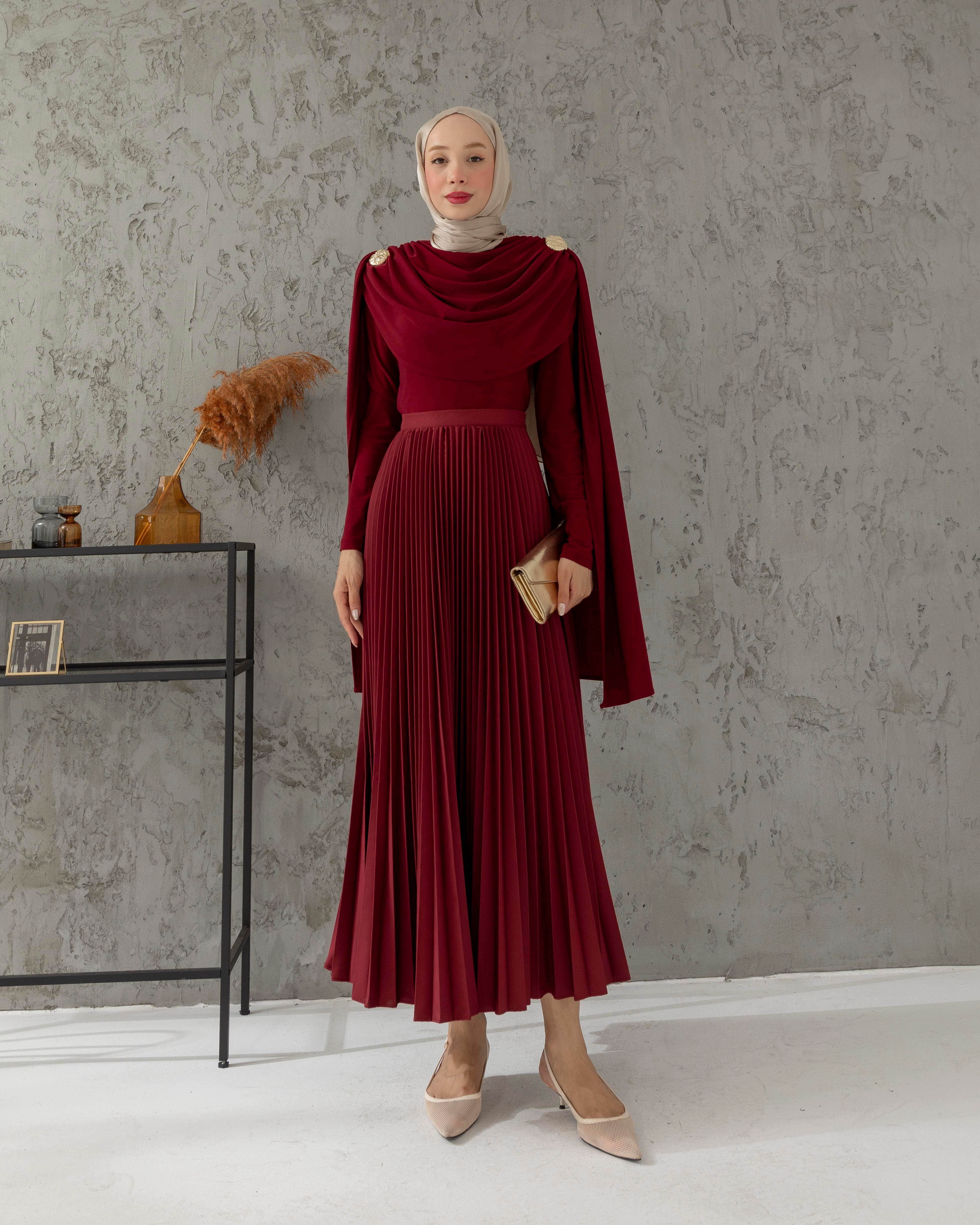 Omuz Büzgülü Bordo Penye Bluz