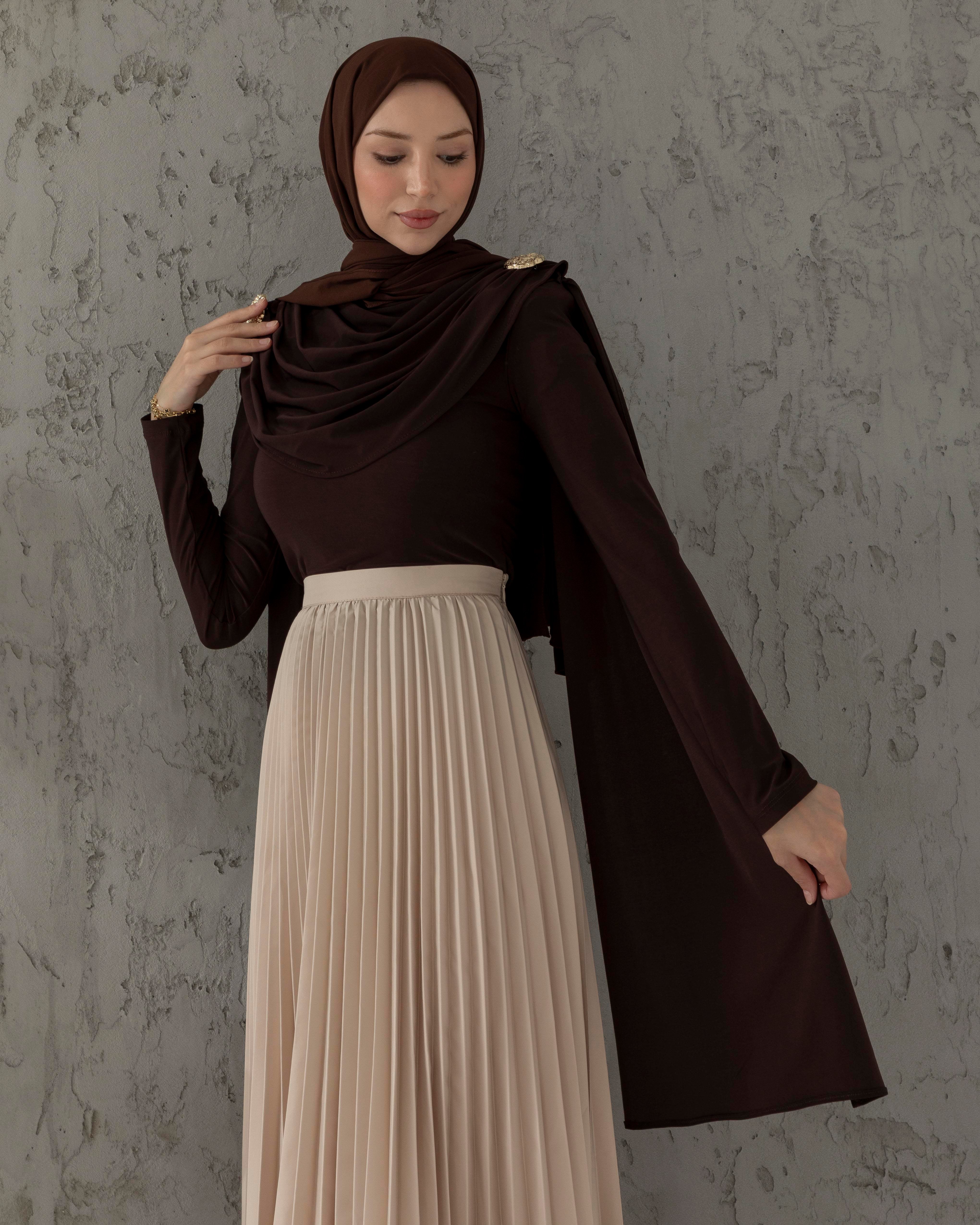 Omuz Büzgülü Kahve Penye Bluz